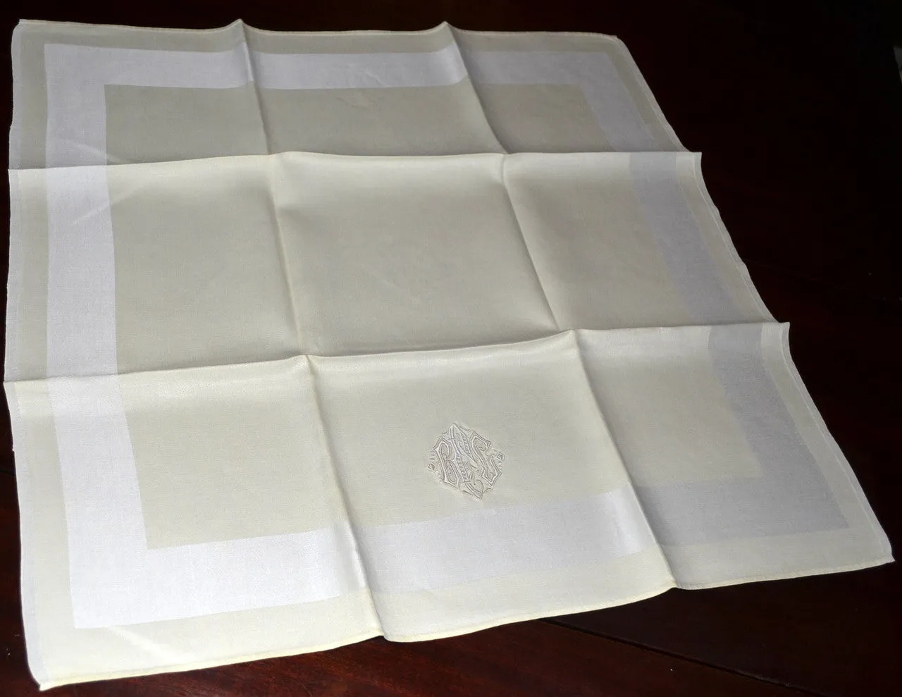 10 Banded Damask Monogrammed Vintage Dinner Napkins