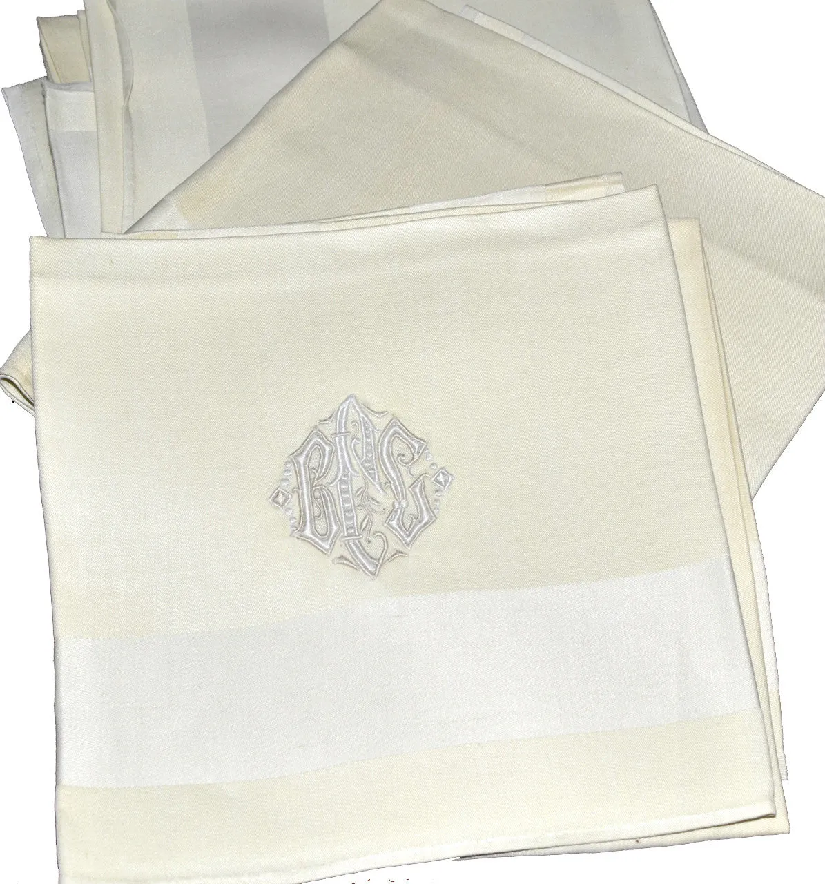 10 Banded Damask Monogrammed Vintage Dinner Napkins