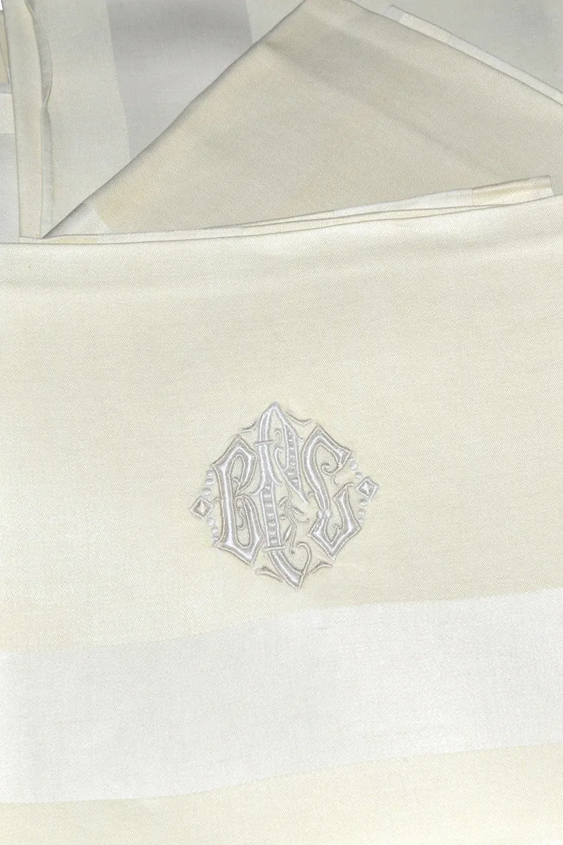 10 Banded Damask Monogrammed Vintage Dinner Napkins