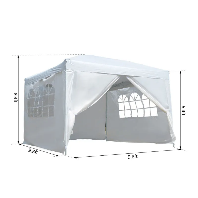 10x10 ft Easy Folding Pop Up Wedding Party Pavilion Tent with 4 sidewalls - White