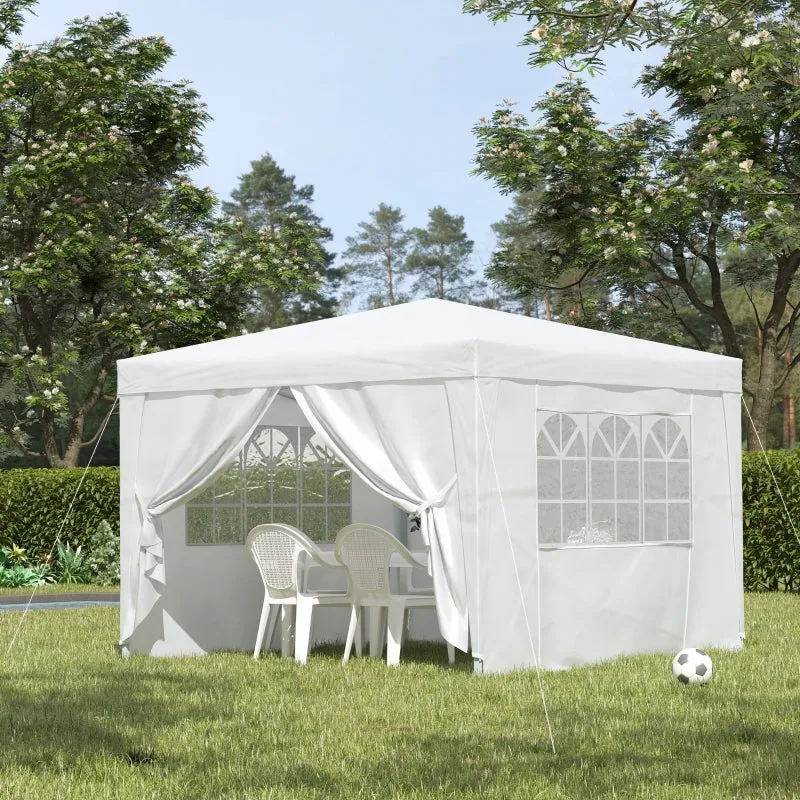 10x10 ft Easy Folding Pop Up Wedding Party Pavilion Tent with 4 sidewalls - White