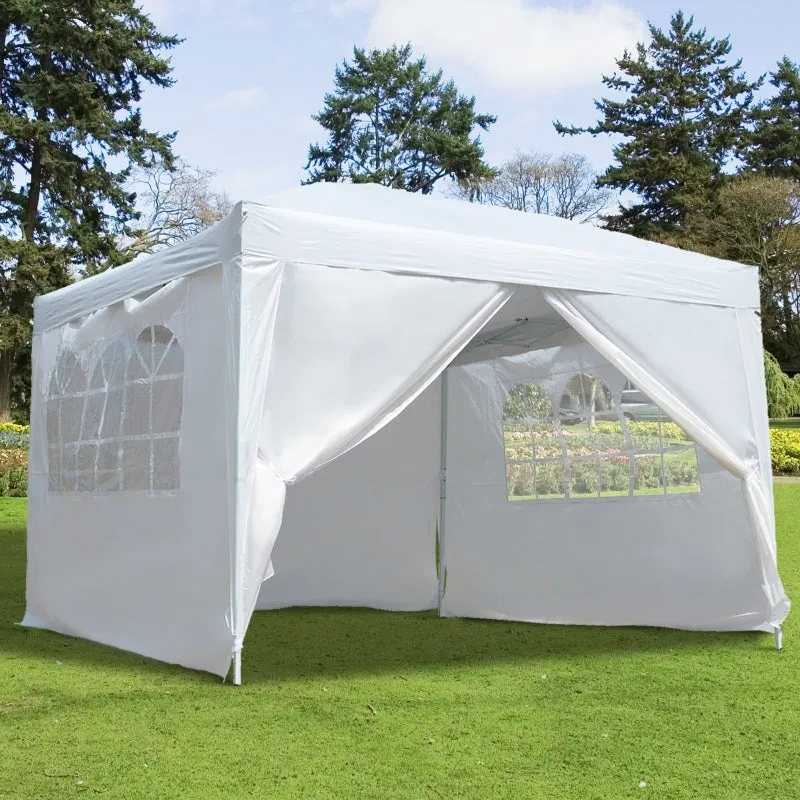 10x10 ft Easy Folding Pop Up Wedding Party Pavilion Tent with 4 sidewalls - White