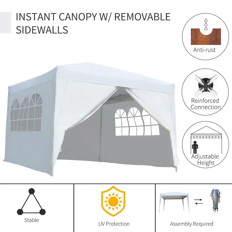 10x10 ft Easy Folding Pop Up Wedding Party Pavilion Tent with 4 sidewalls - White