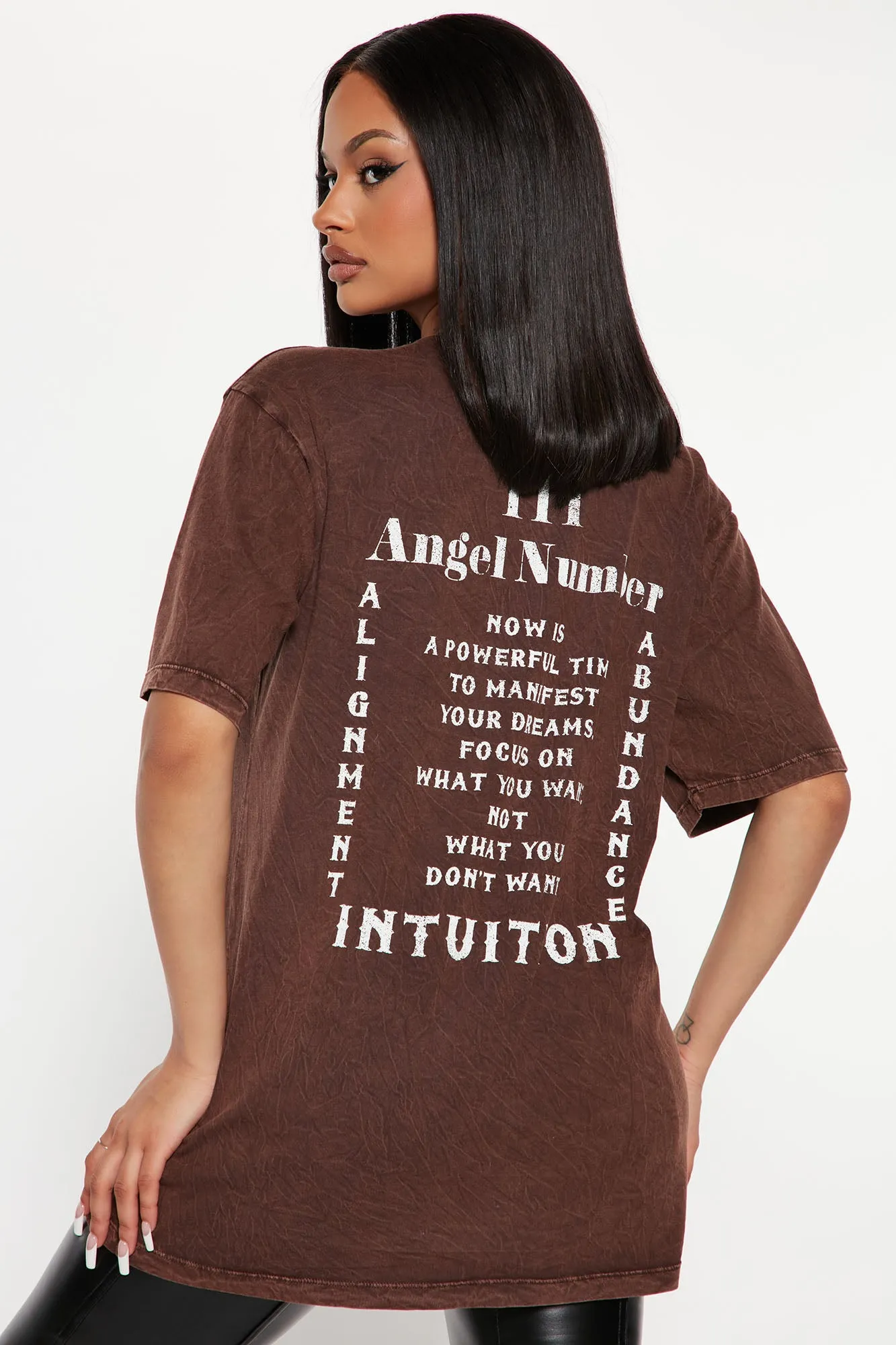 111 Angel Number Tunic Top - Dark Brown