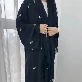 2024 Black Embroidered Kimono Abaya