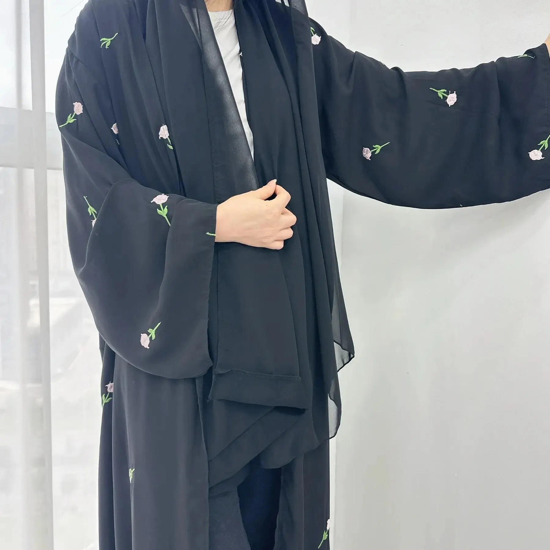 2024 Black Embroidered Kimono Abaya