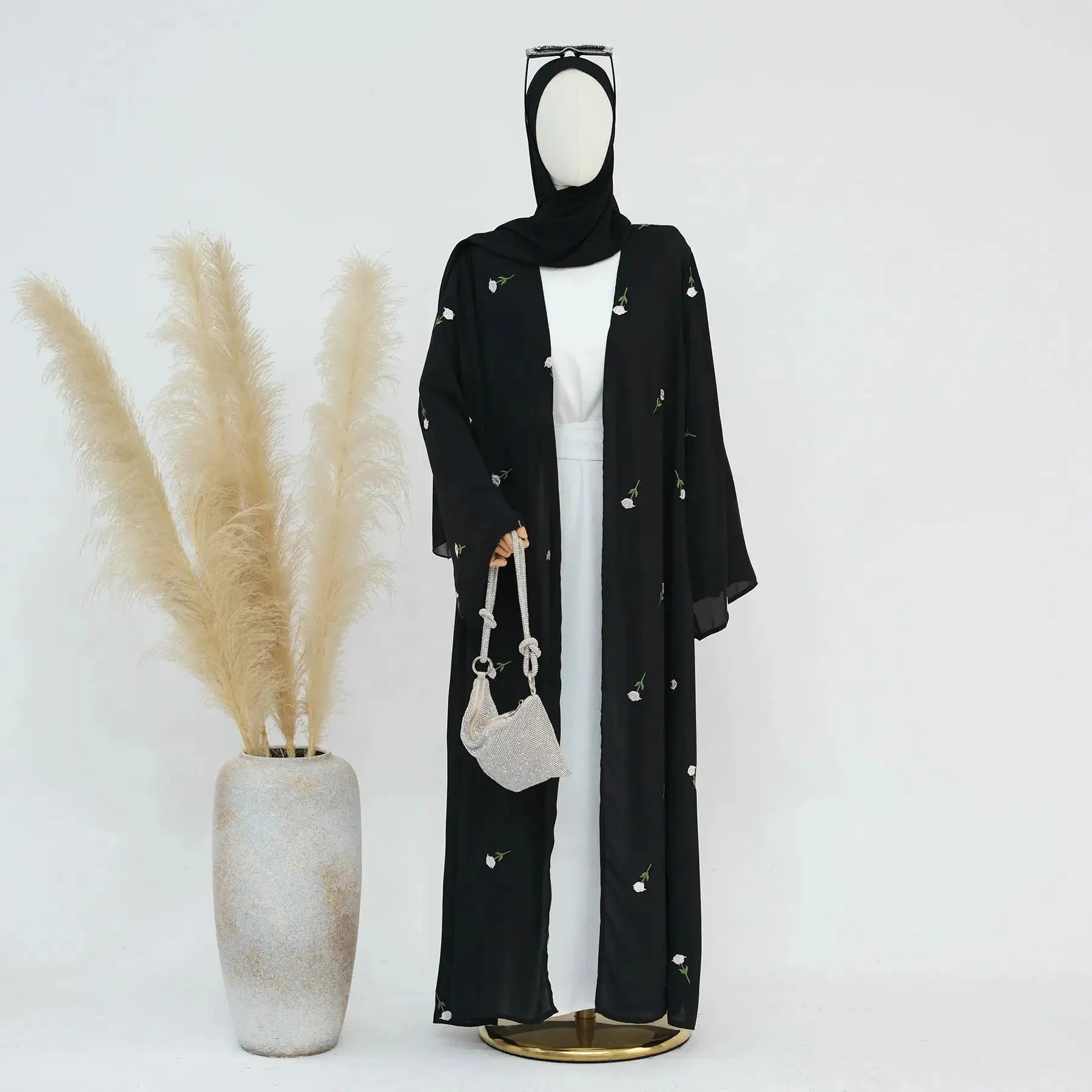 2024 Black Embroidered Kimono Abaya