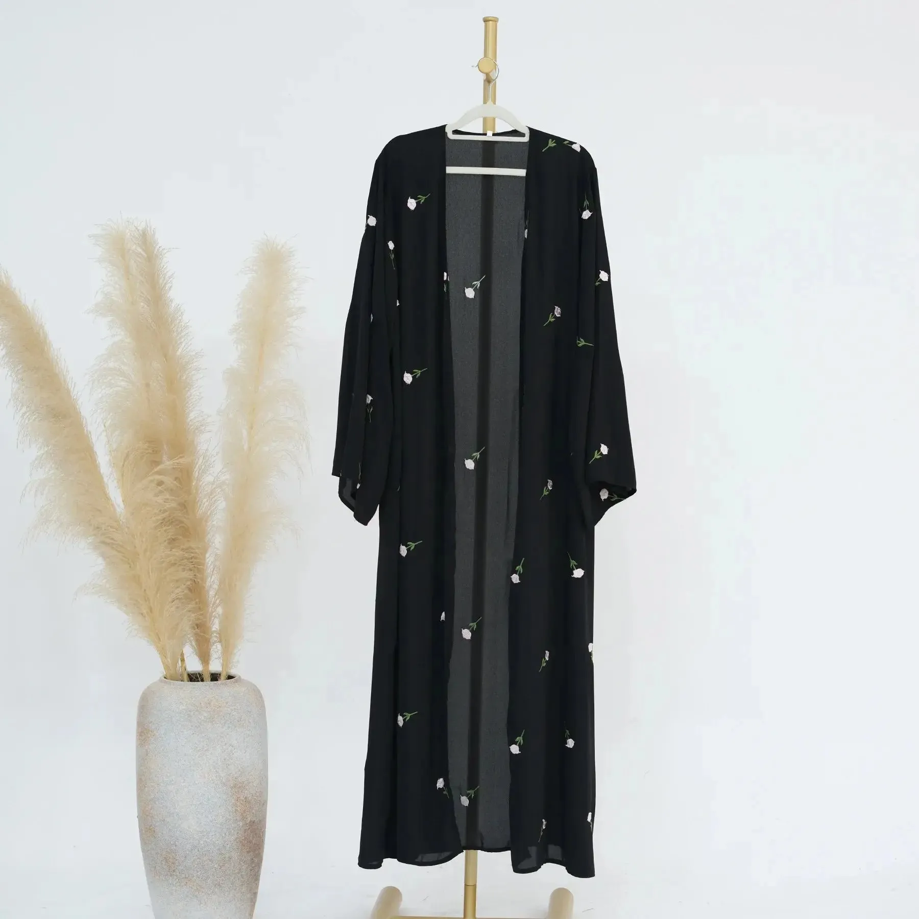 2024 Black Embroidered Kimono Abaya