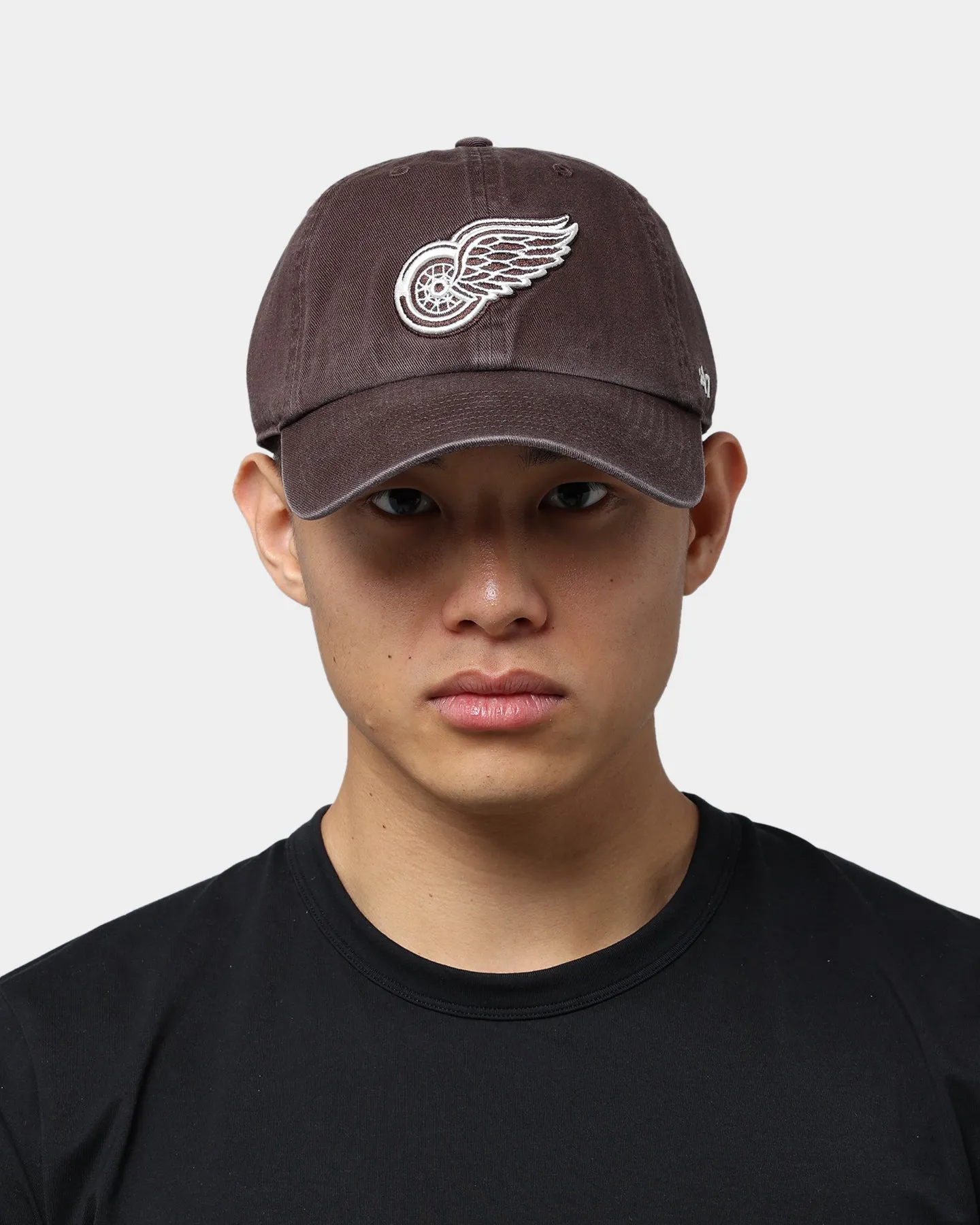 47 Brand Adjustable Strapback Cap in Brown, Detroit Red Wings Clean Up Design