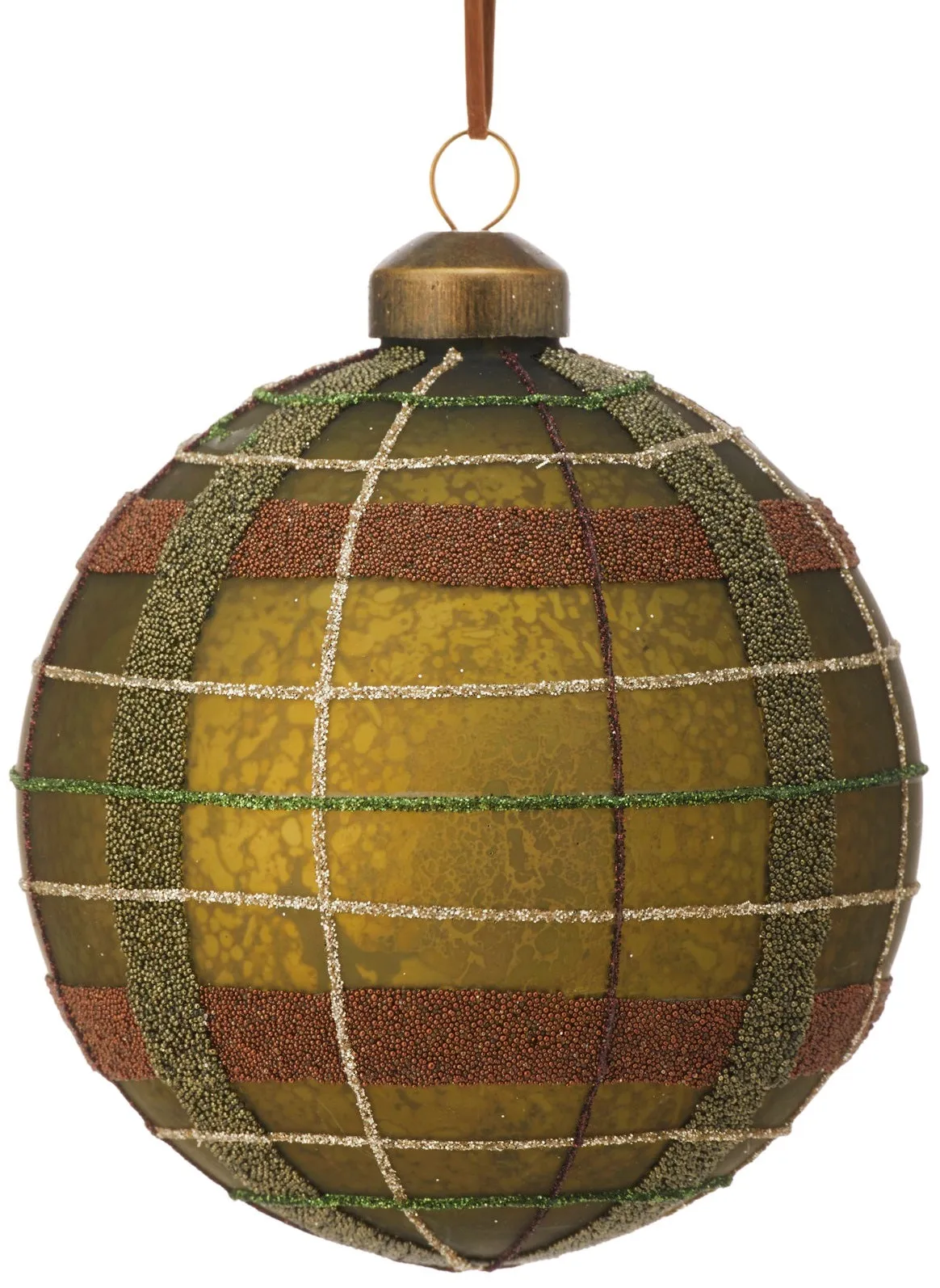 4" Matte & Glitter Plaid Ball Ornament