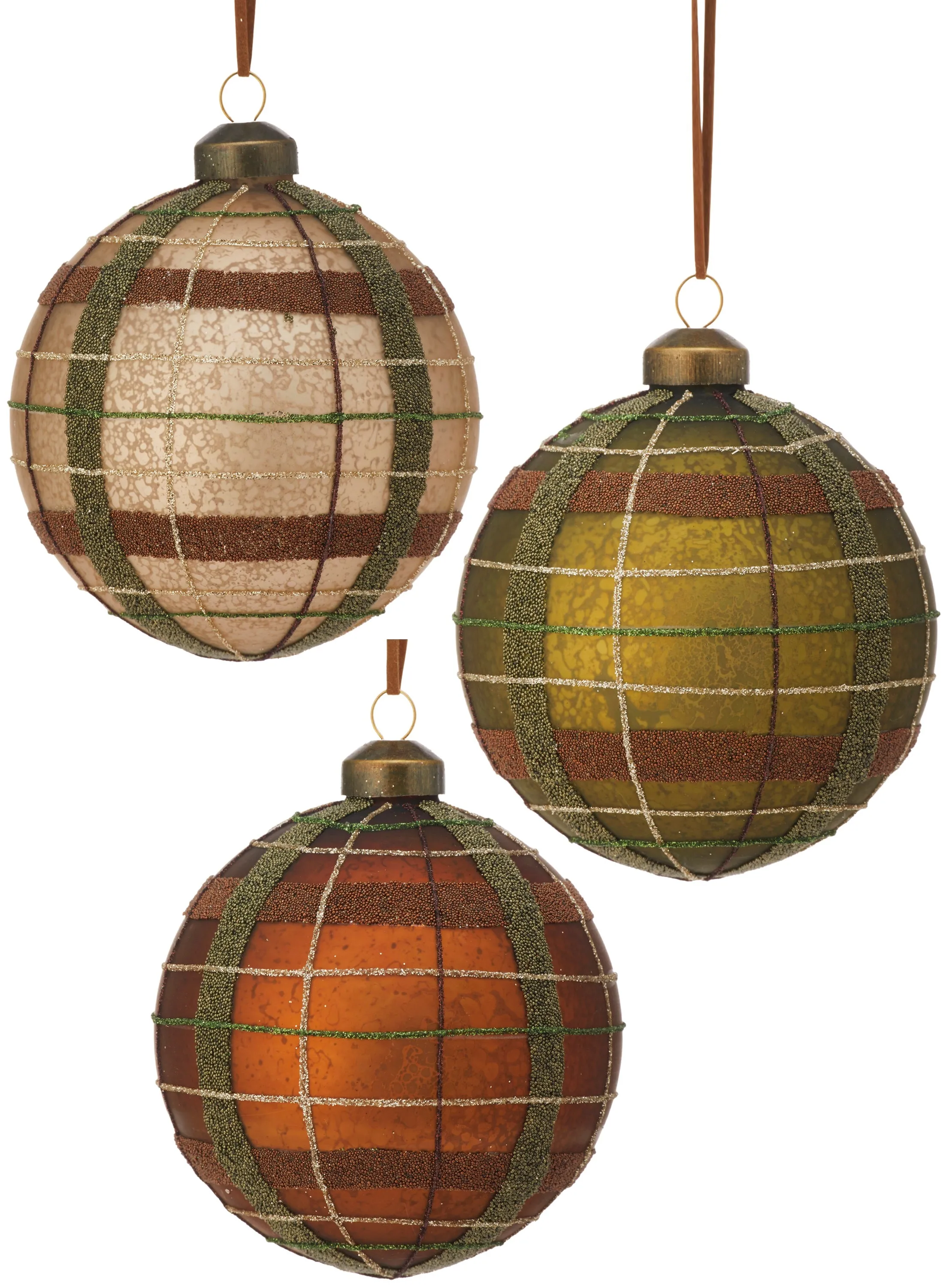 4" Matte & Glitter Plaid Ball Ornament