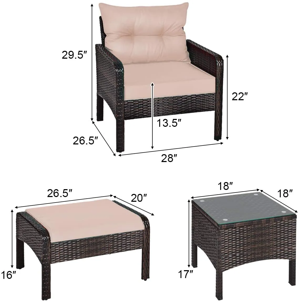 5-Piece Rattan Wicker Patio Set