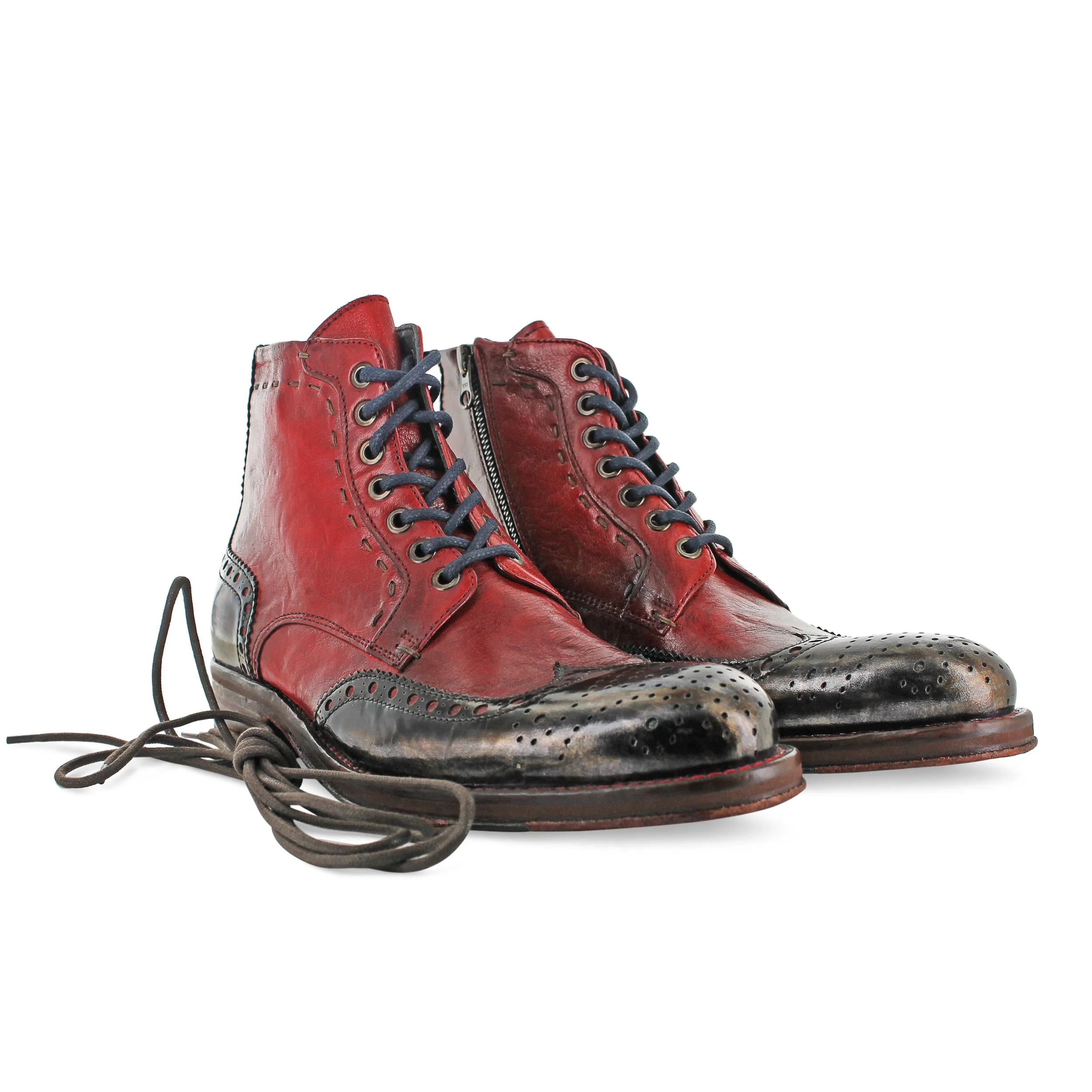 6320 - Red Brogue Boot With Metallic Toe Cap