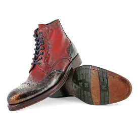 6320 - Red Brogue Boot With Metallic Toe Cap