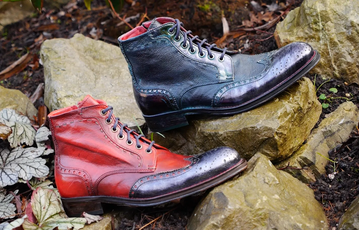 6320 - Red Brogue Boot With Metallic Toe Cap