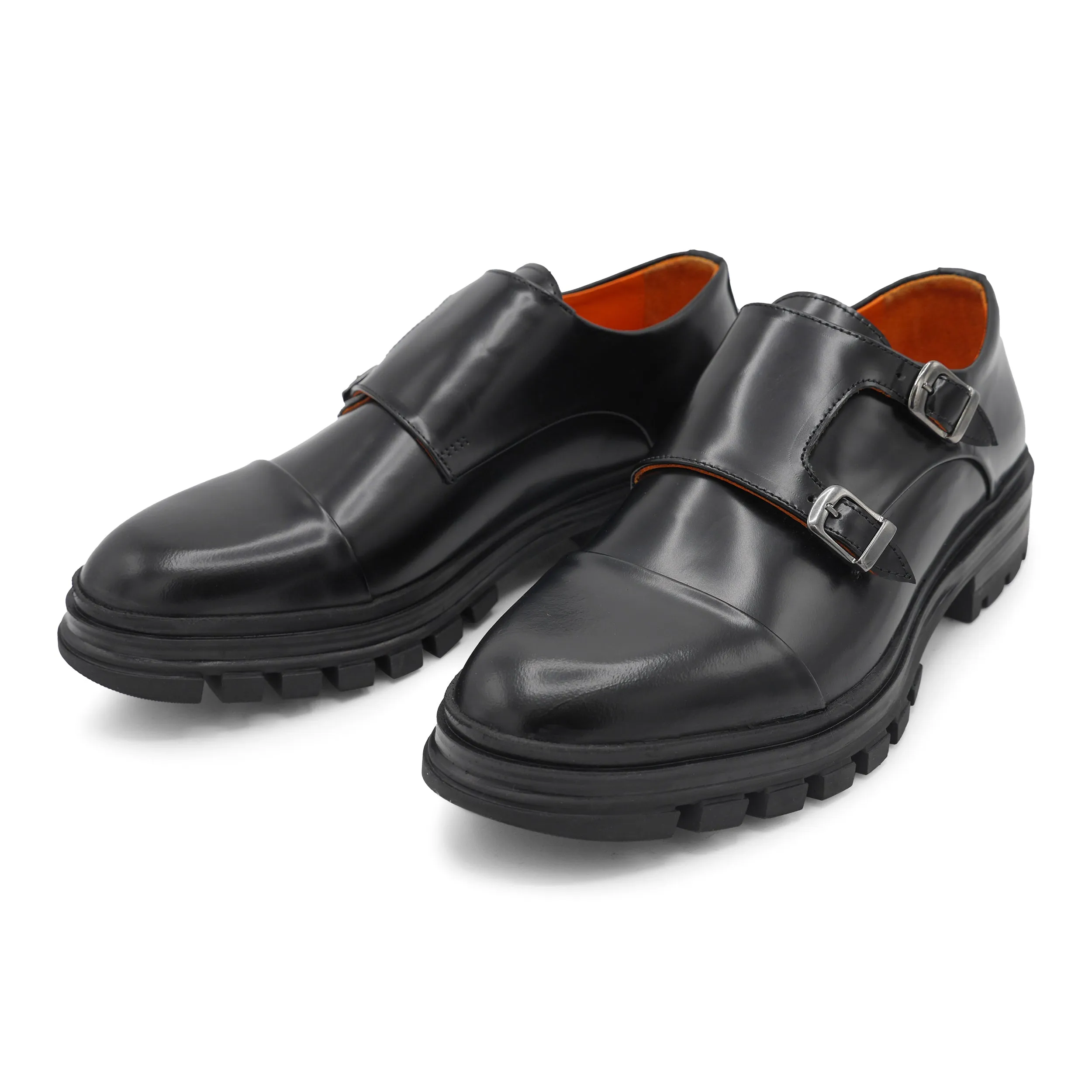 6656 - Black Double Monk Chunky Rubber Sole