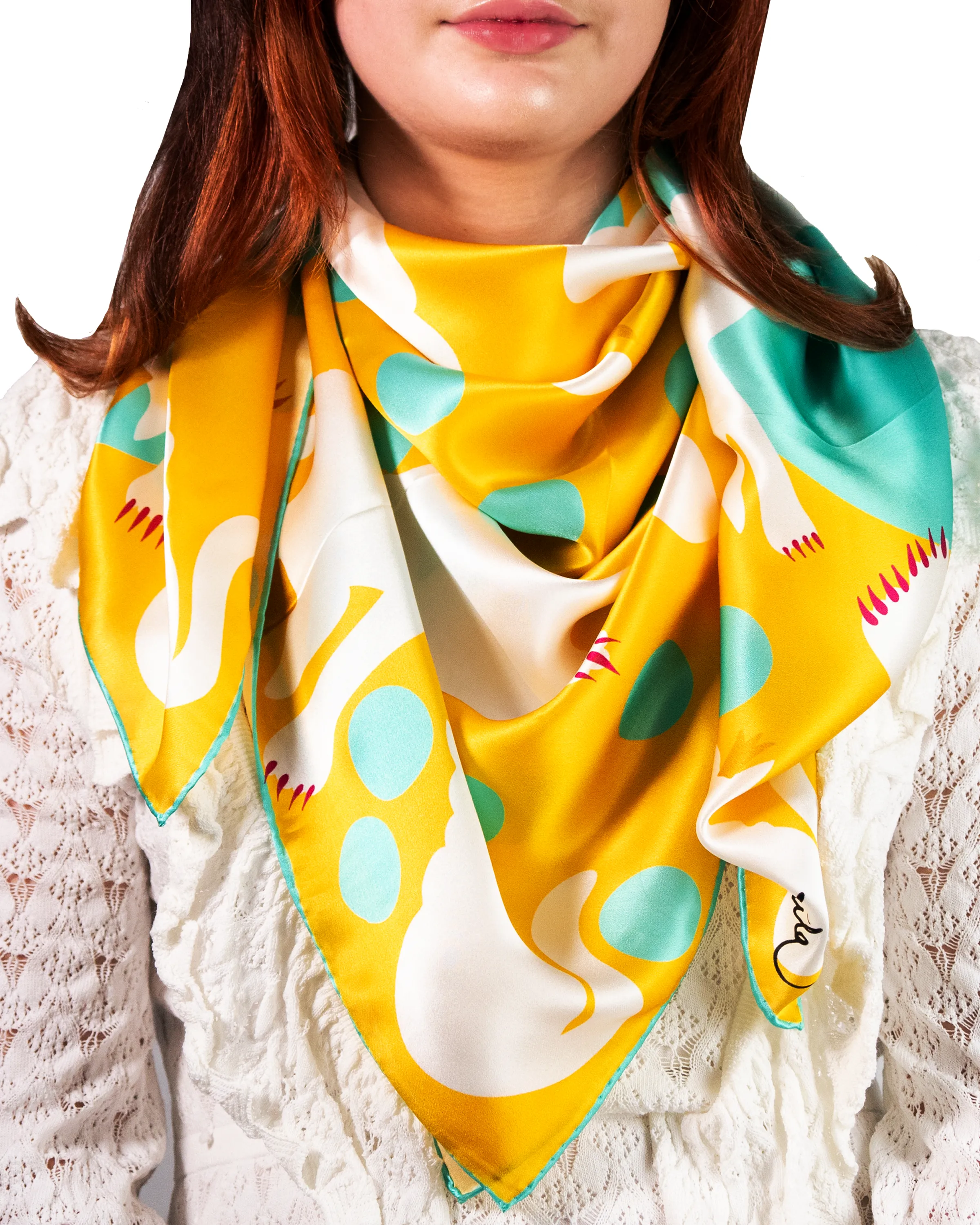 Accessorized Small & Mighty Cat Silk Satin Scarf