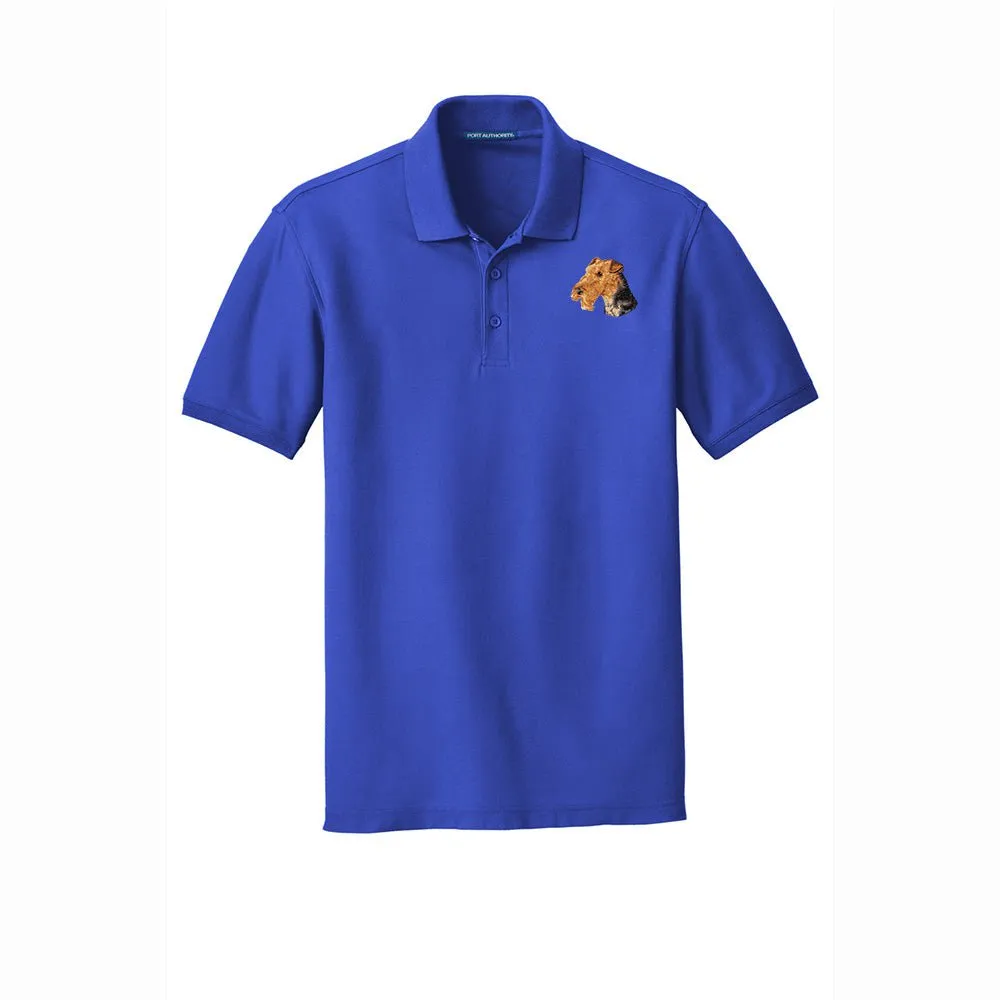 Airedale Terrier Embroidered Men's Short Sleeve Polo