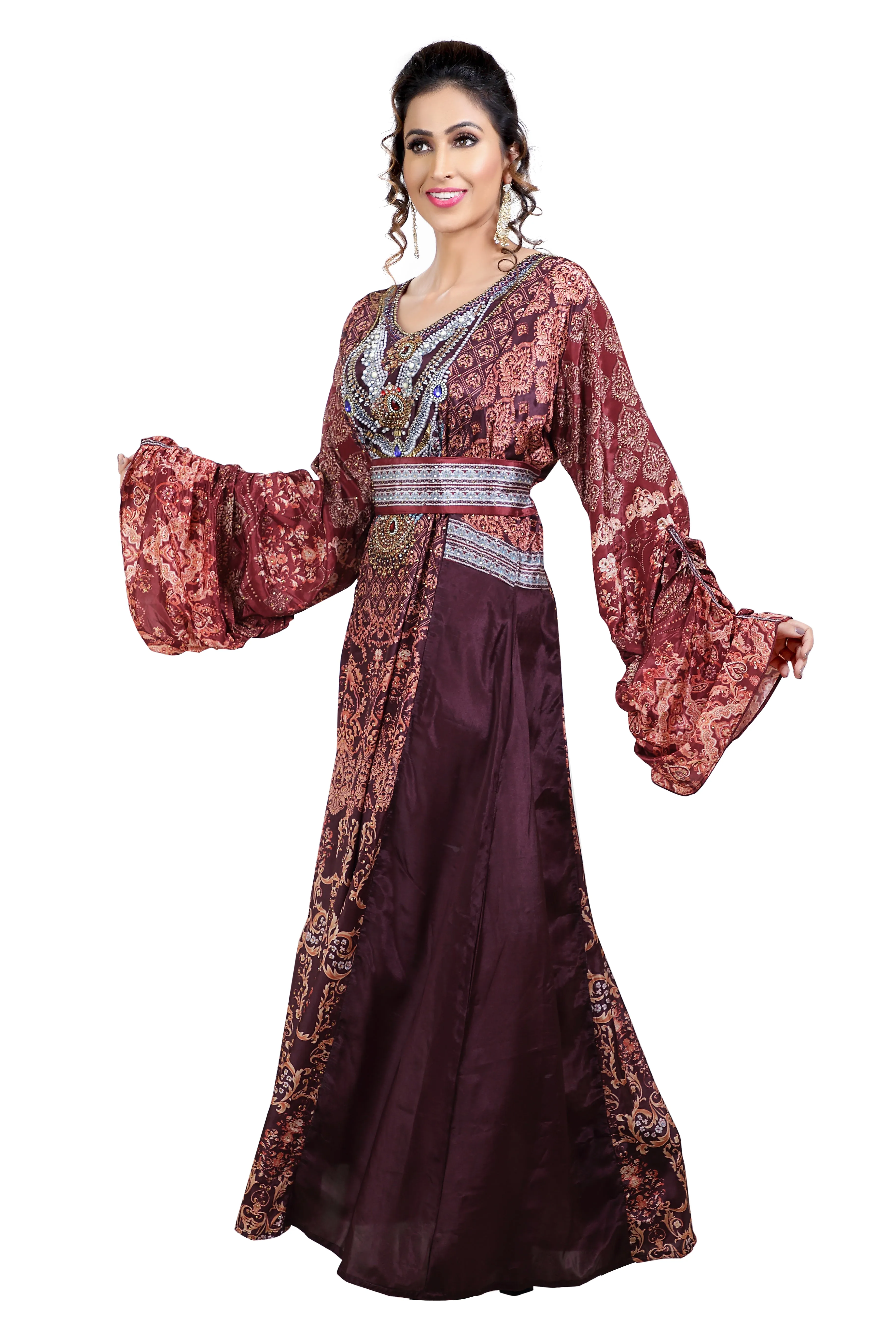 Arabian Dress With Mix Embroidered Digital Printed Kaftan