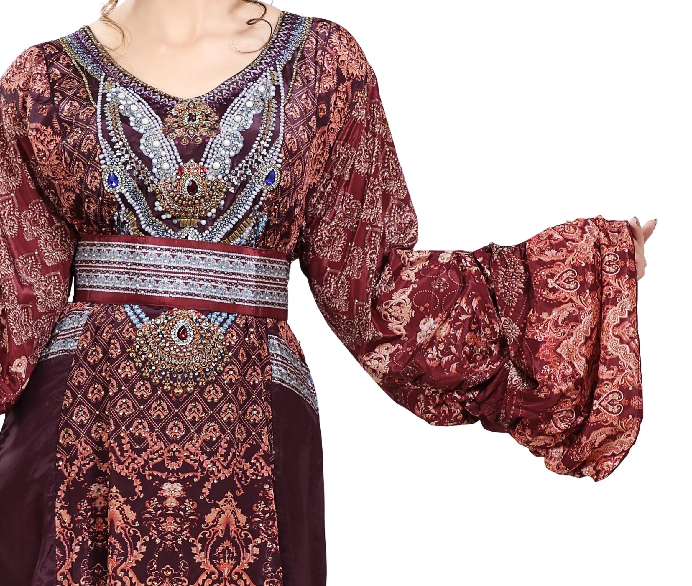 Arabian Dress With Mix Embroidered Digital Printed Kaftan