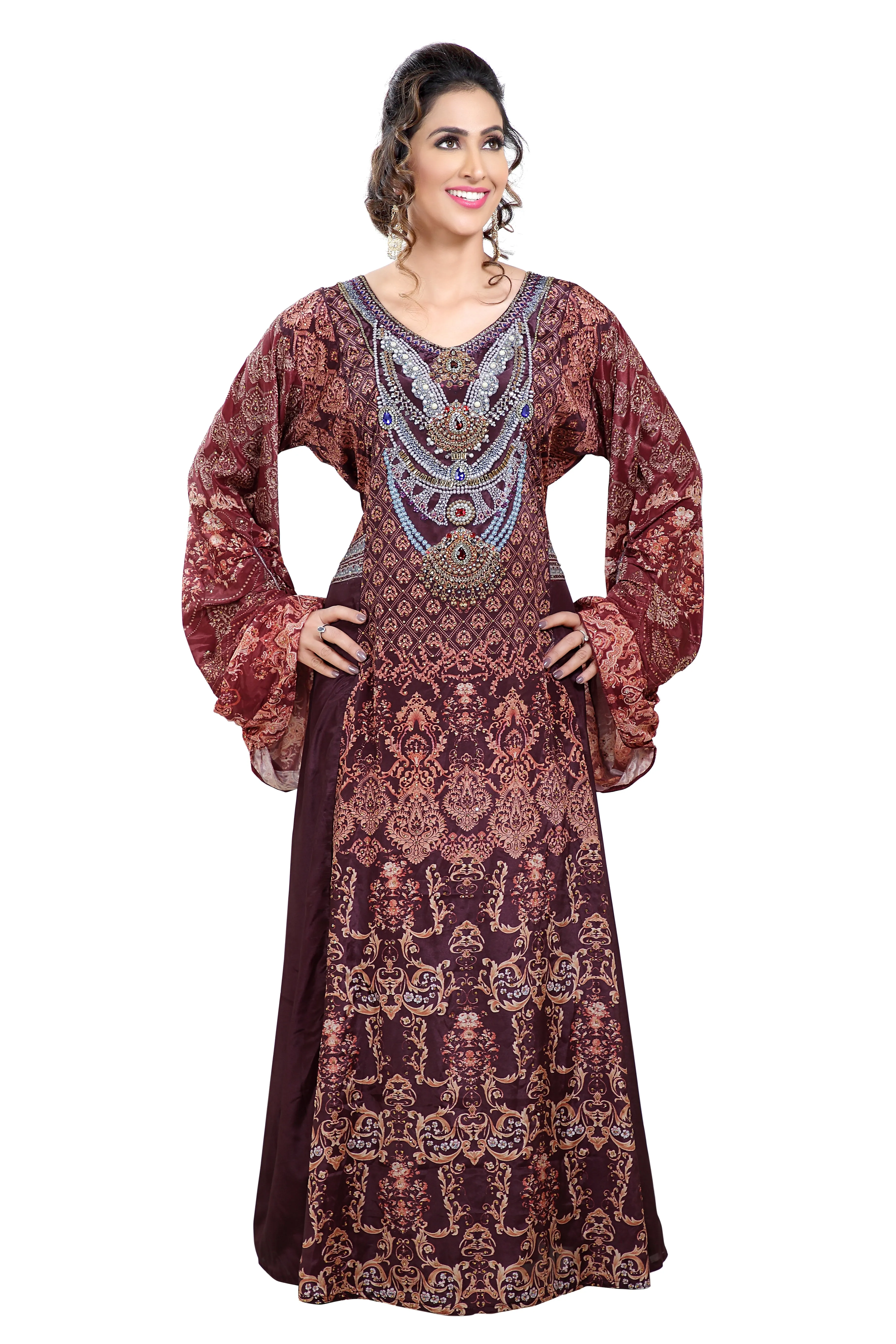 Arabian Dress With Mix Embroidered Digital Printed Kaftan