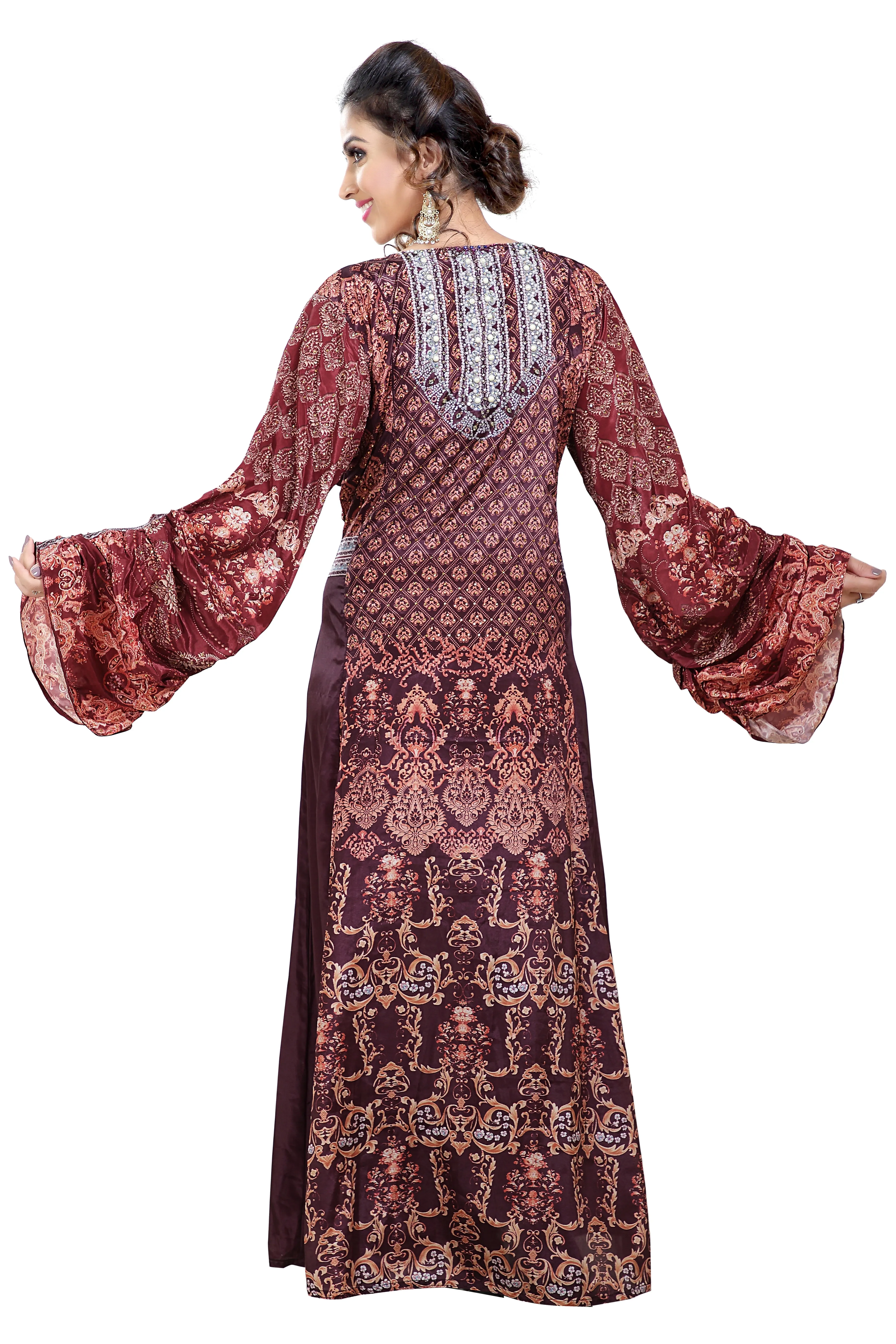 Arabian Dress With Mix Embroidered Digital Printed Kaftan