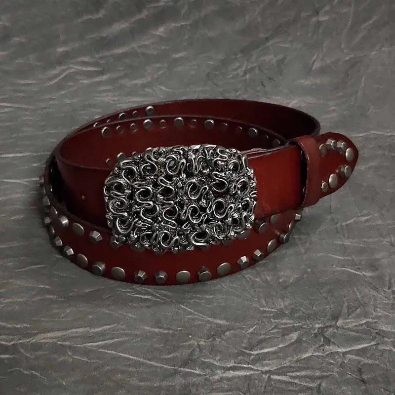 Badass Mens Brown Leather Snake Rivet Rock Punk Belt Motorcycle Belt Leather Belt For Men