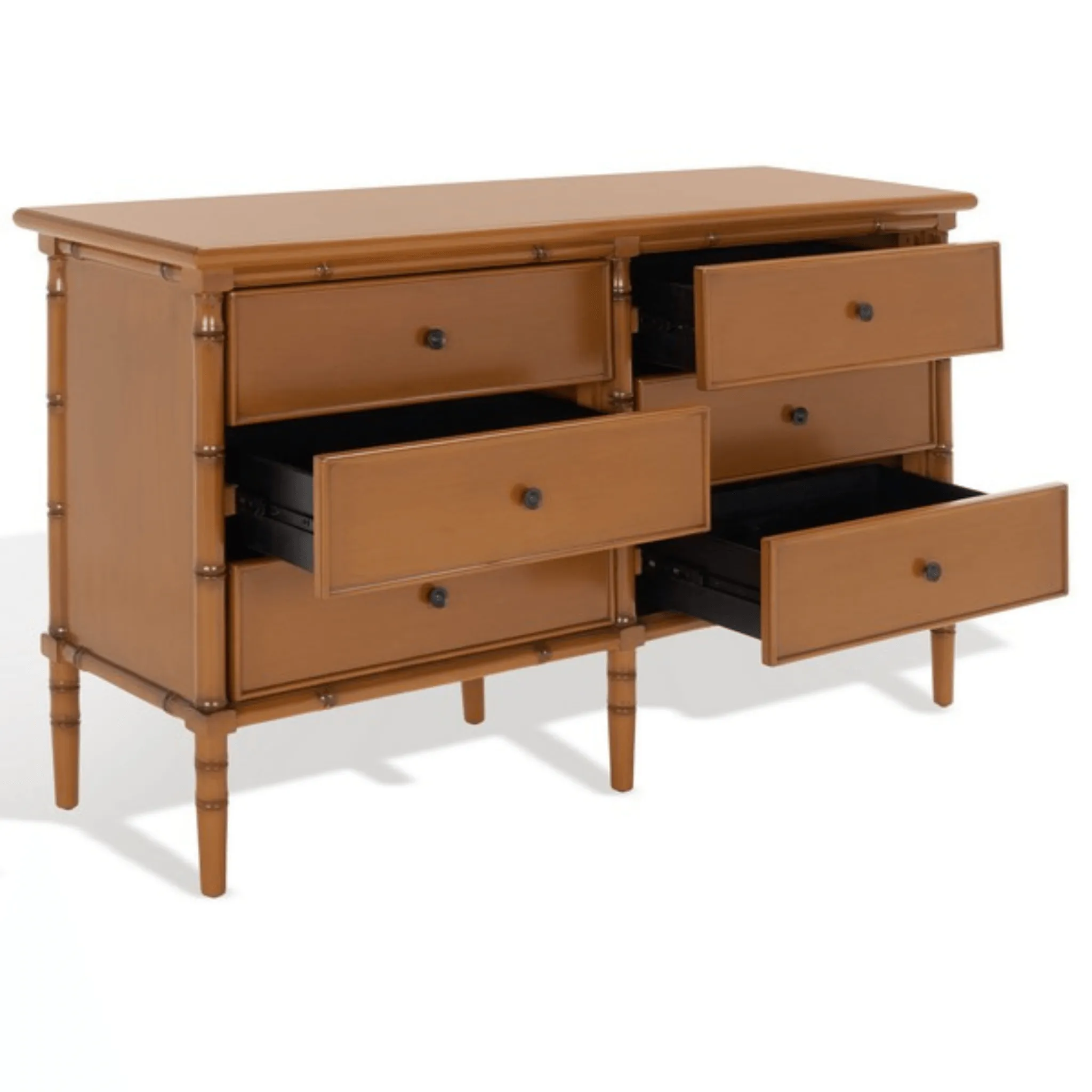 Bamboo Inspired Contemporary Dresser in Soft Brown Finish