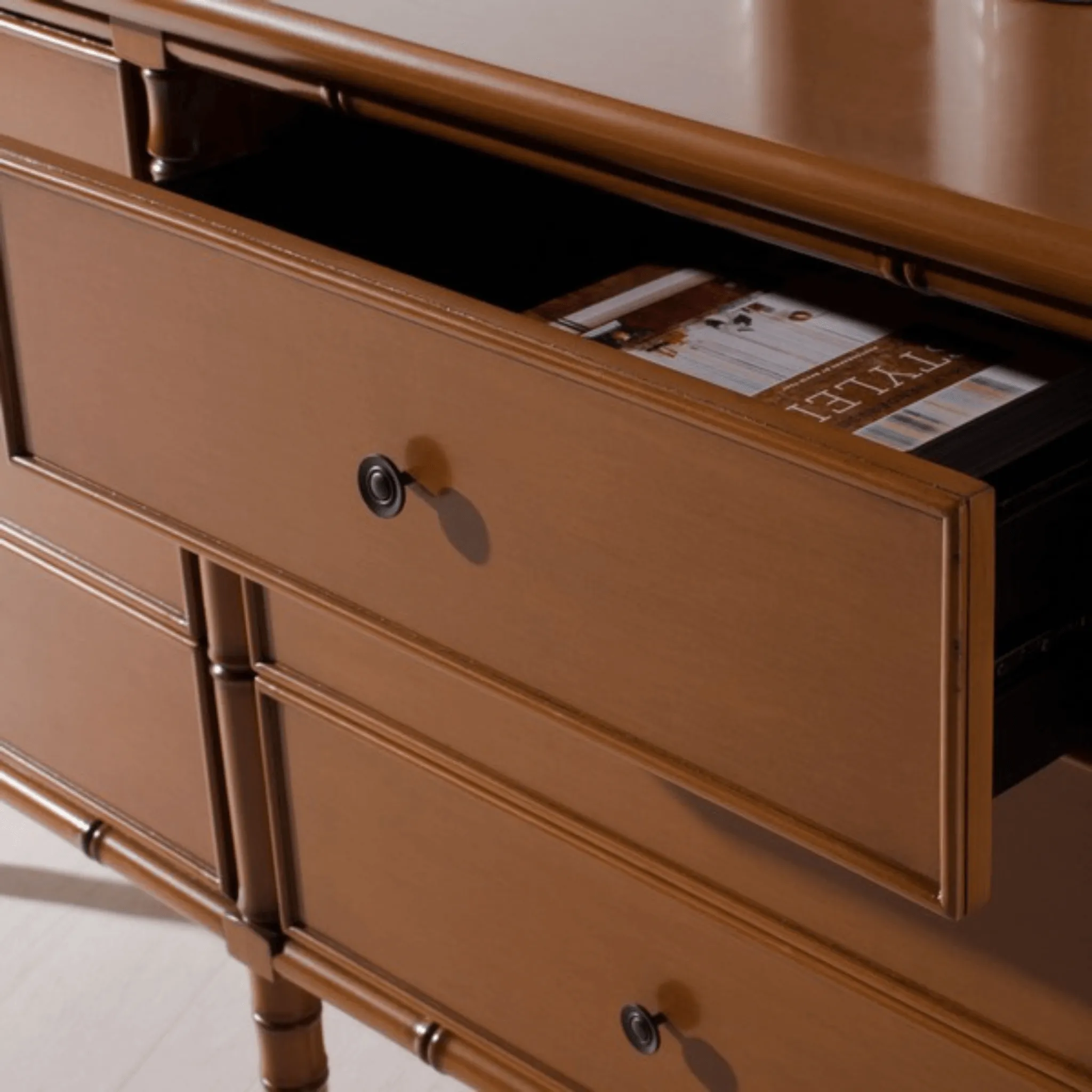 Bamboo Inspired Contemporary Dresser in Soft Brown Finish