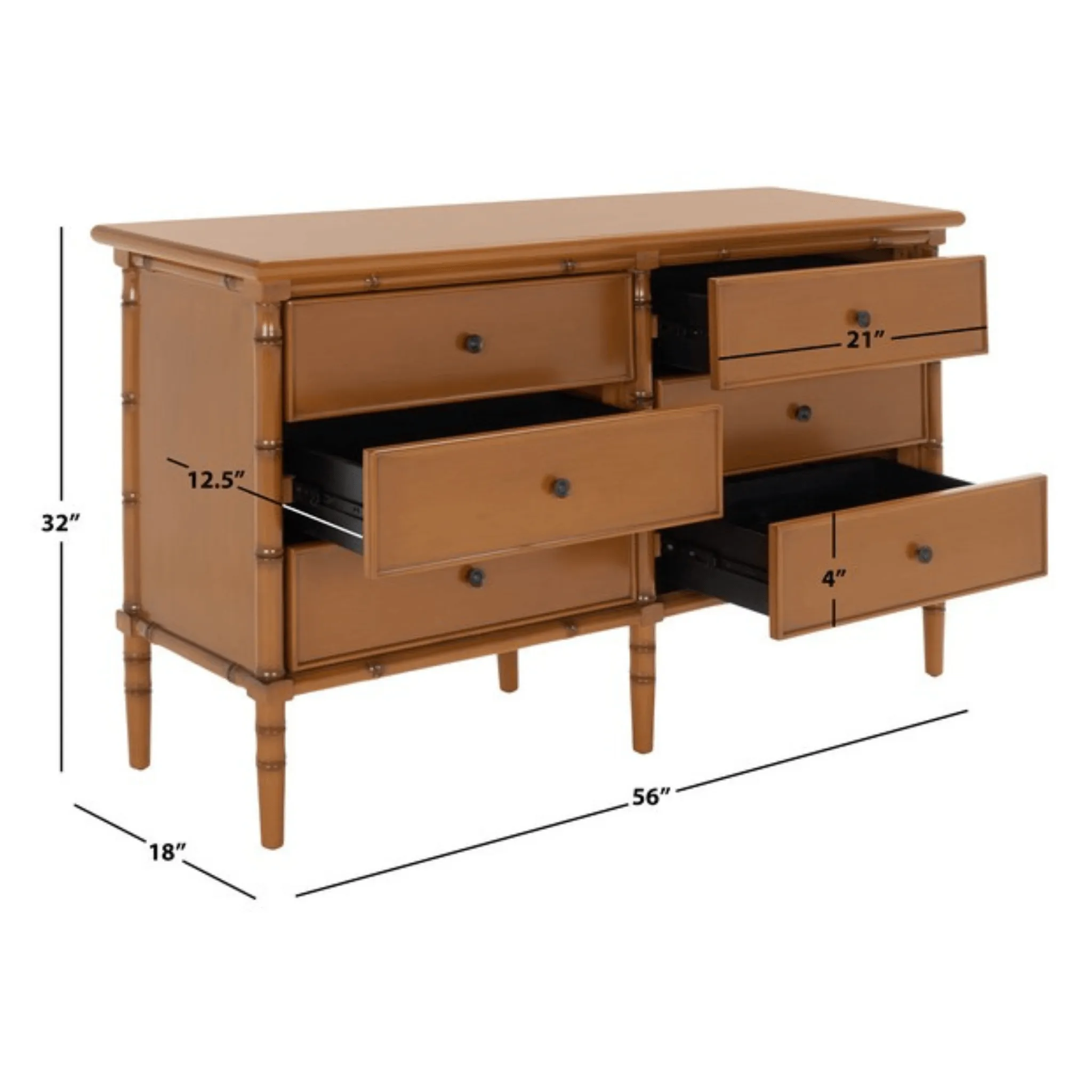 Bamboo Inspired Contemporary Dresser in Soft Brown Finish