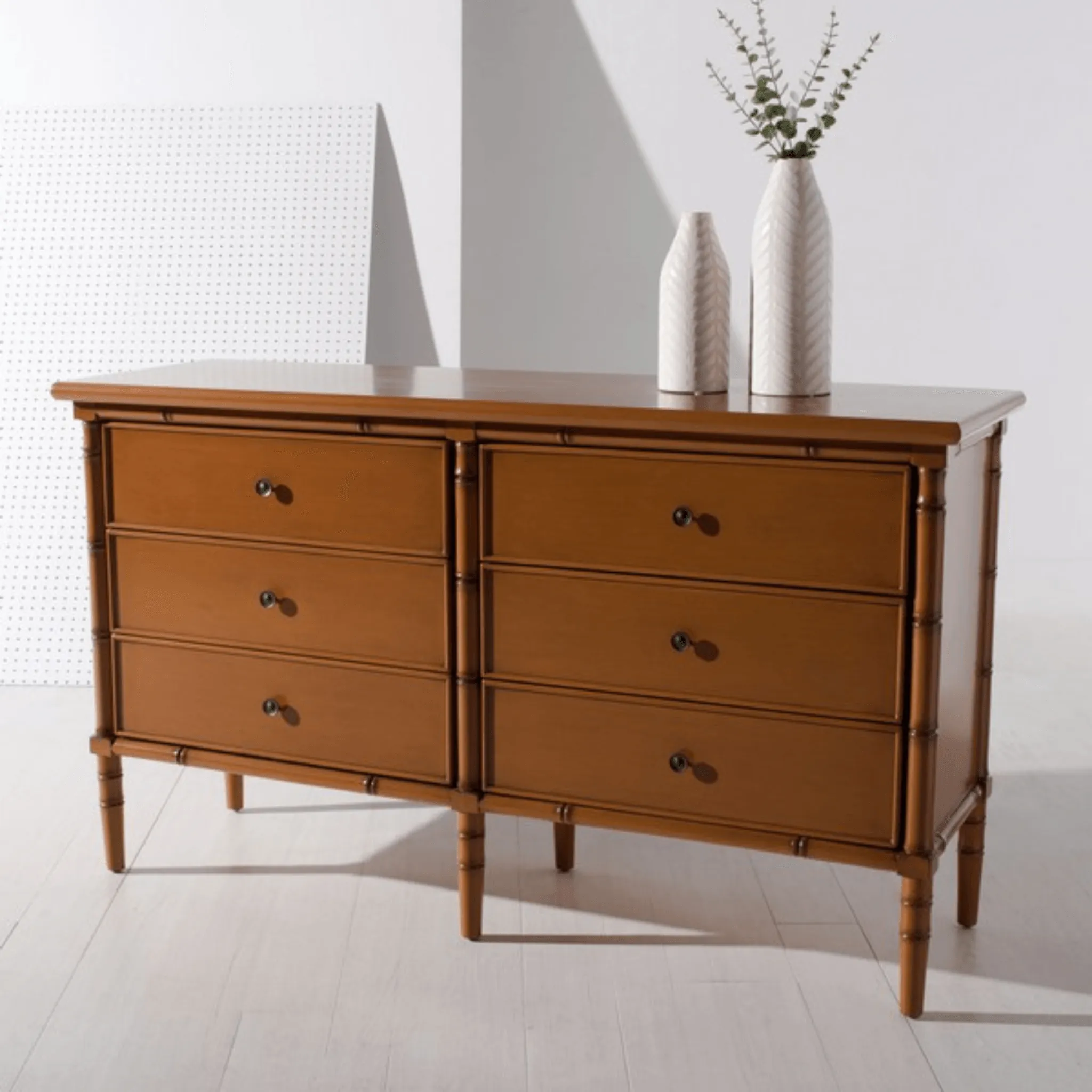 Bamboo Inspired Contemporary Dresser in Soft Brown Finish