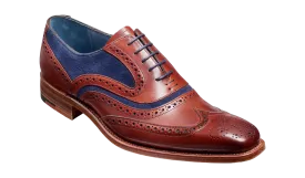 Barker McClean Classic Full Brogue Oxford Shoe - Rosewood Calf / Navy Suede