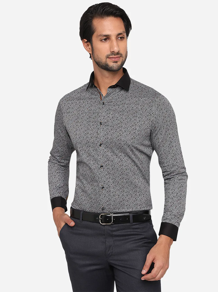 Black & White Printed Slim Fit Party Wear Shirt | JB Studio