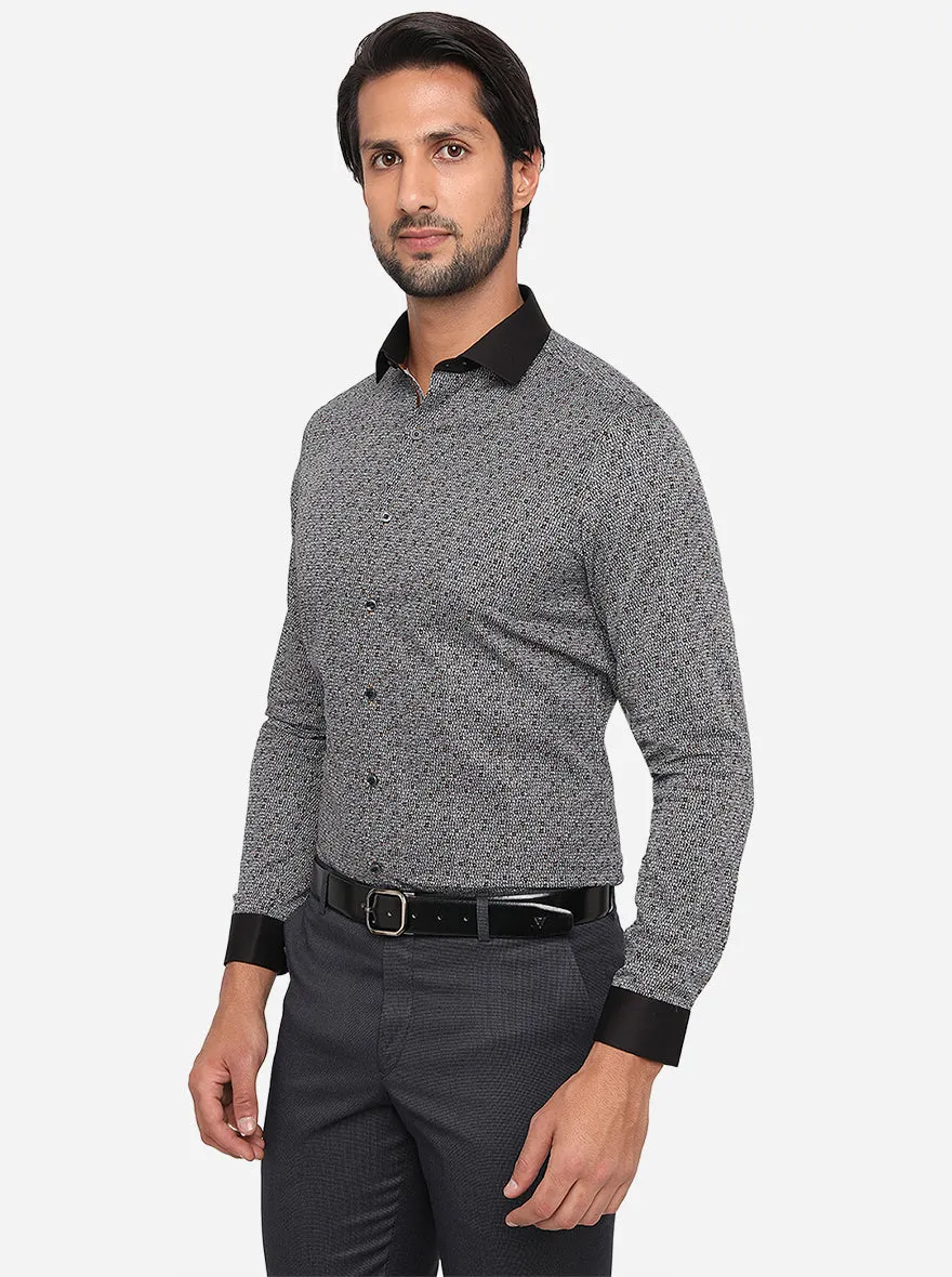 Black & White Printed Slim Fit Party Wear Shirt | JB Studio