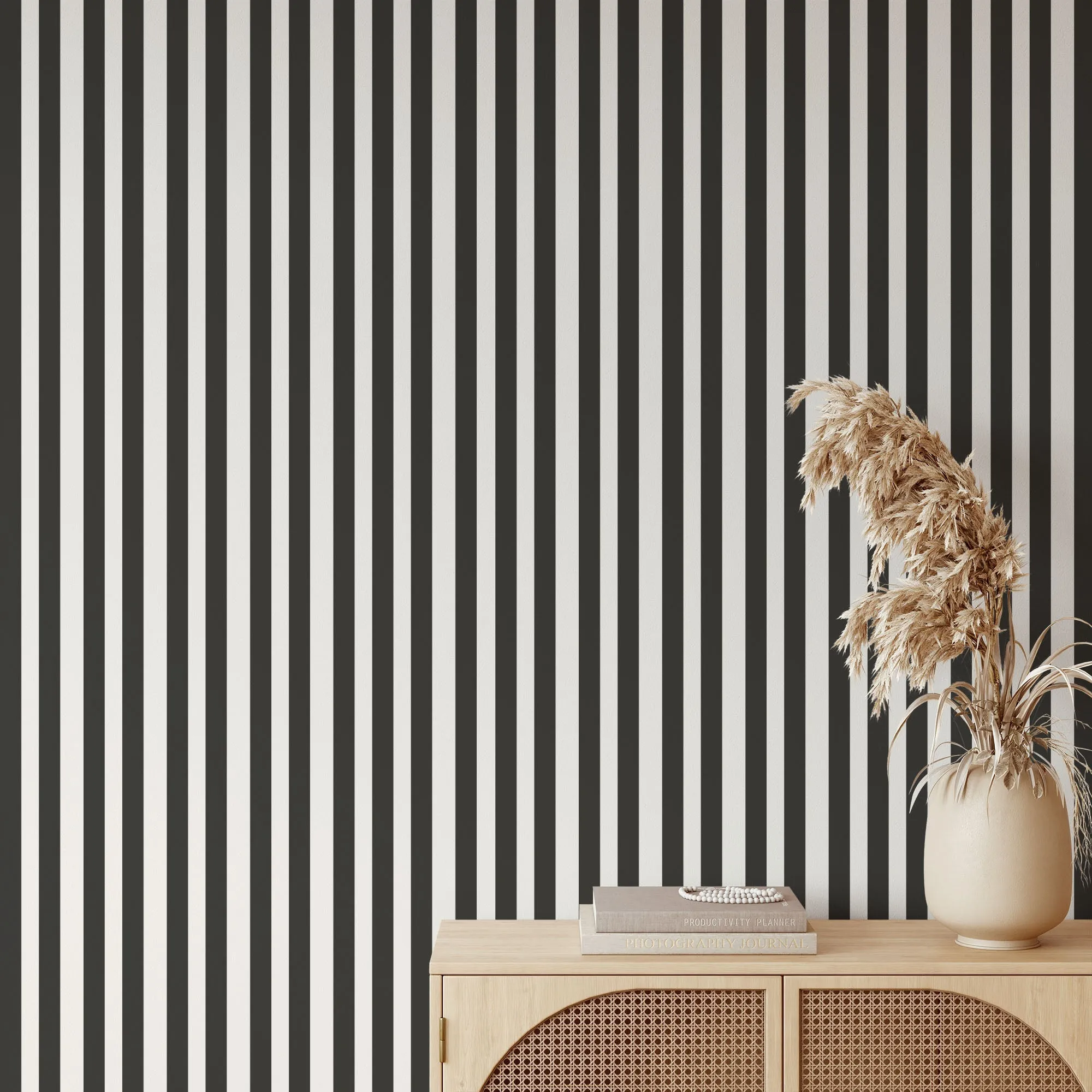 Black and White Stripe - Thick Black and and White Striped Removable Wallpaper