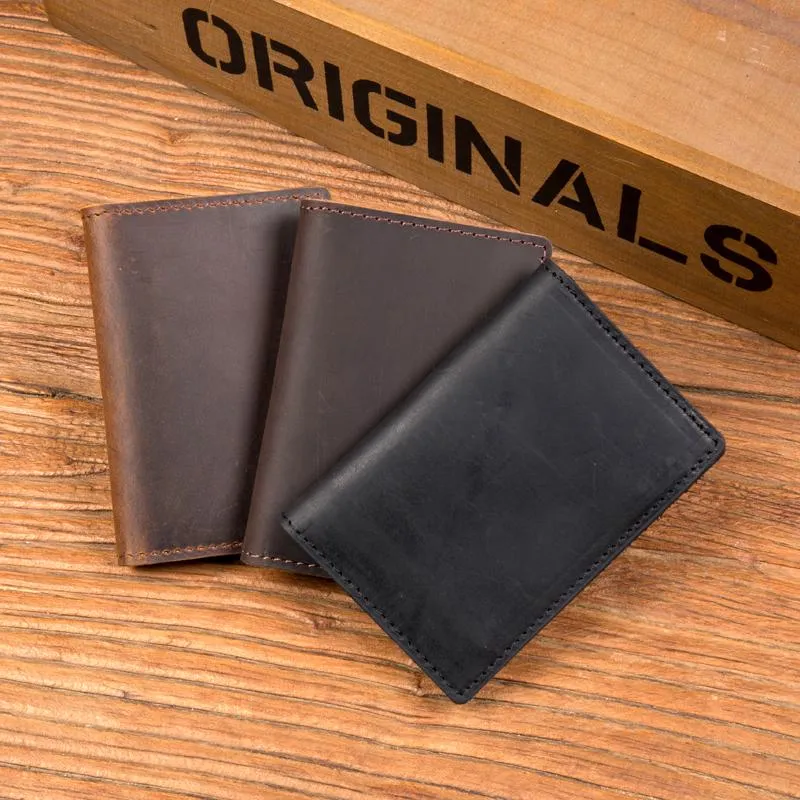 Black Cool Leather Mens Brown Driver's License Wallet Card Wallet Bifold Thin Card Holder For Men