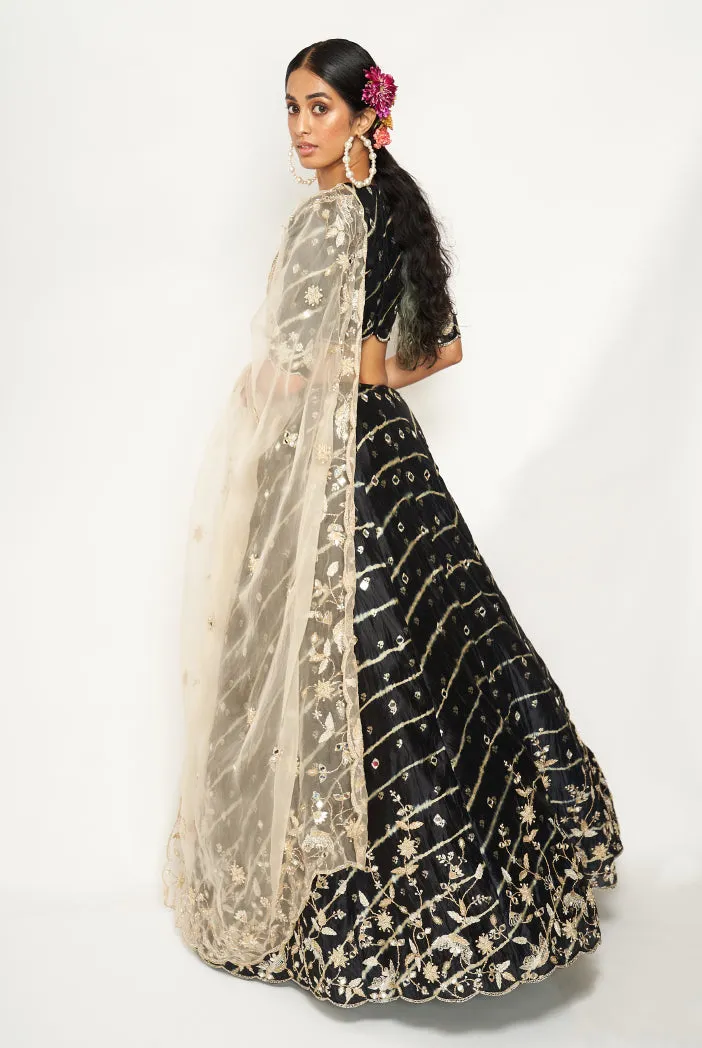 Black Leheriya Choli And Lehenga Set