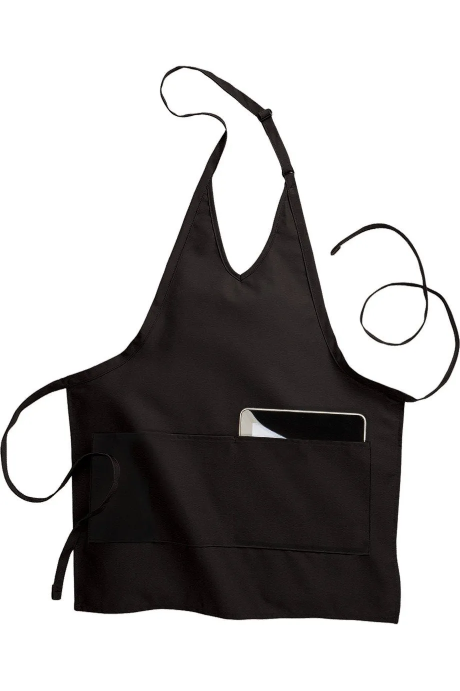 Black V-Neck Bib Adjustable Apron (2 Pockets)