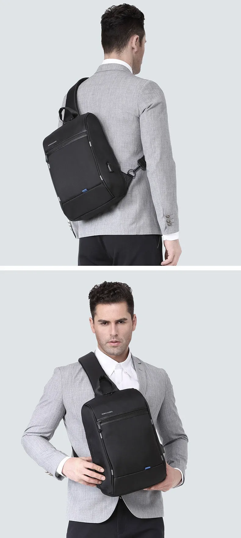 Black Waterproof Large Sling Bag For Men Oxford Fabric Business Sling Bag For Big Men