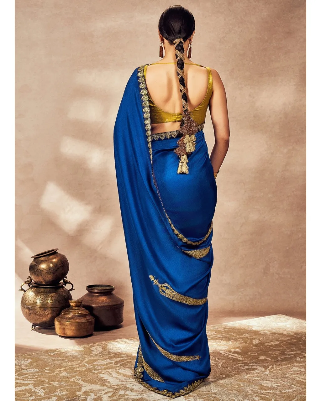 Blue Potters Touch Sari Set