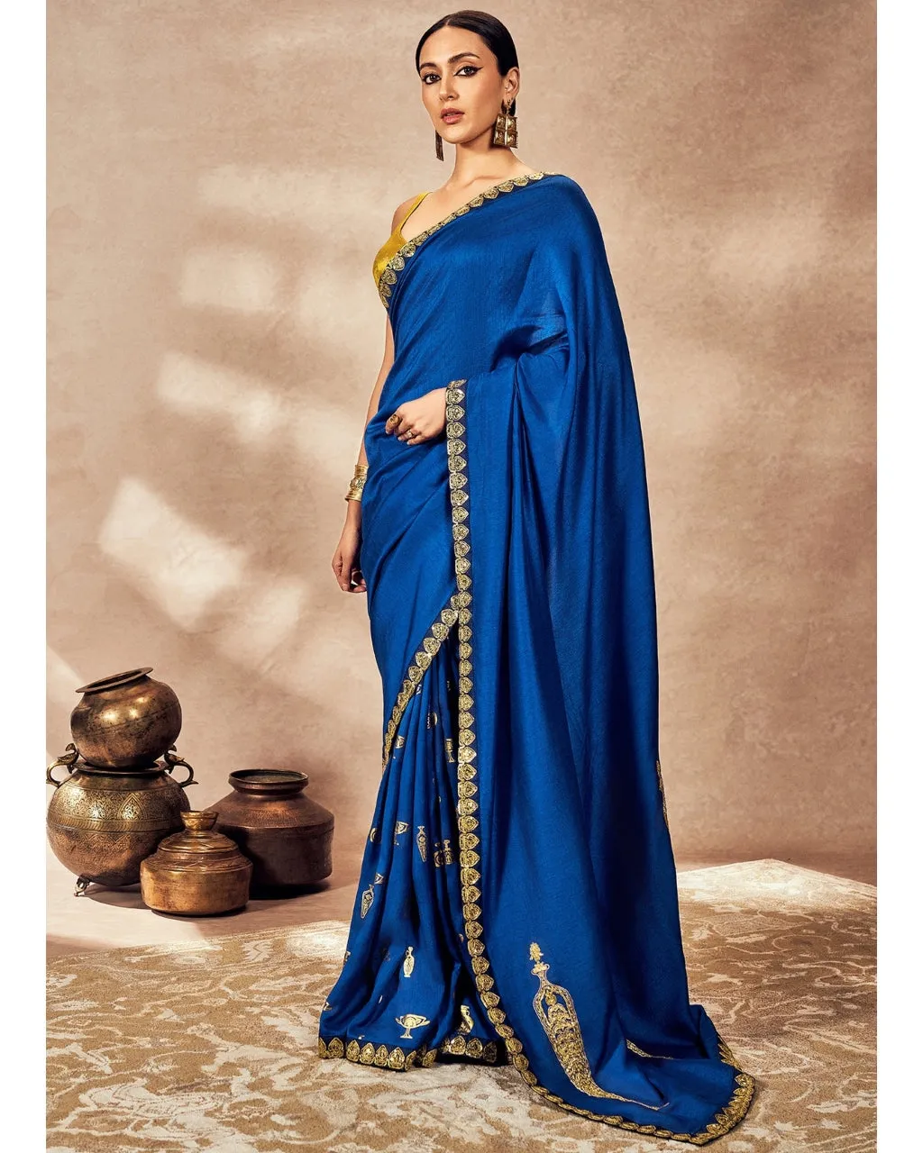 Blue Potters Touch Sari Set