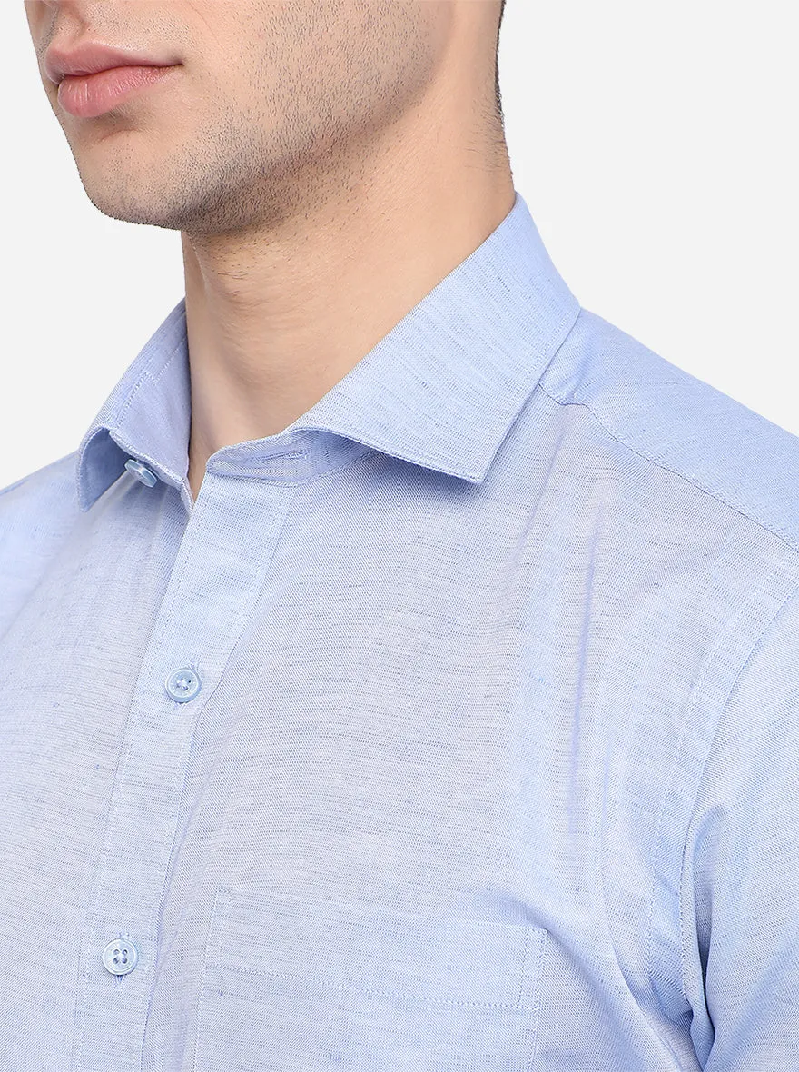 Blue Solid Regular Fit Formal Shirt | JadeBlue