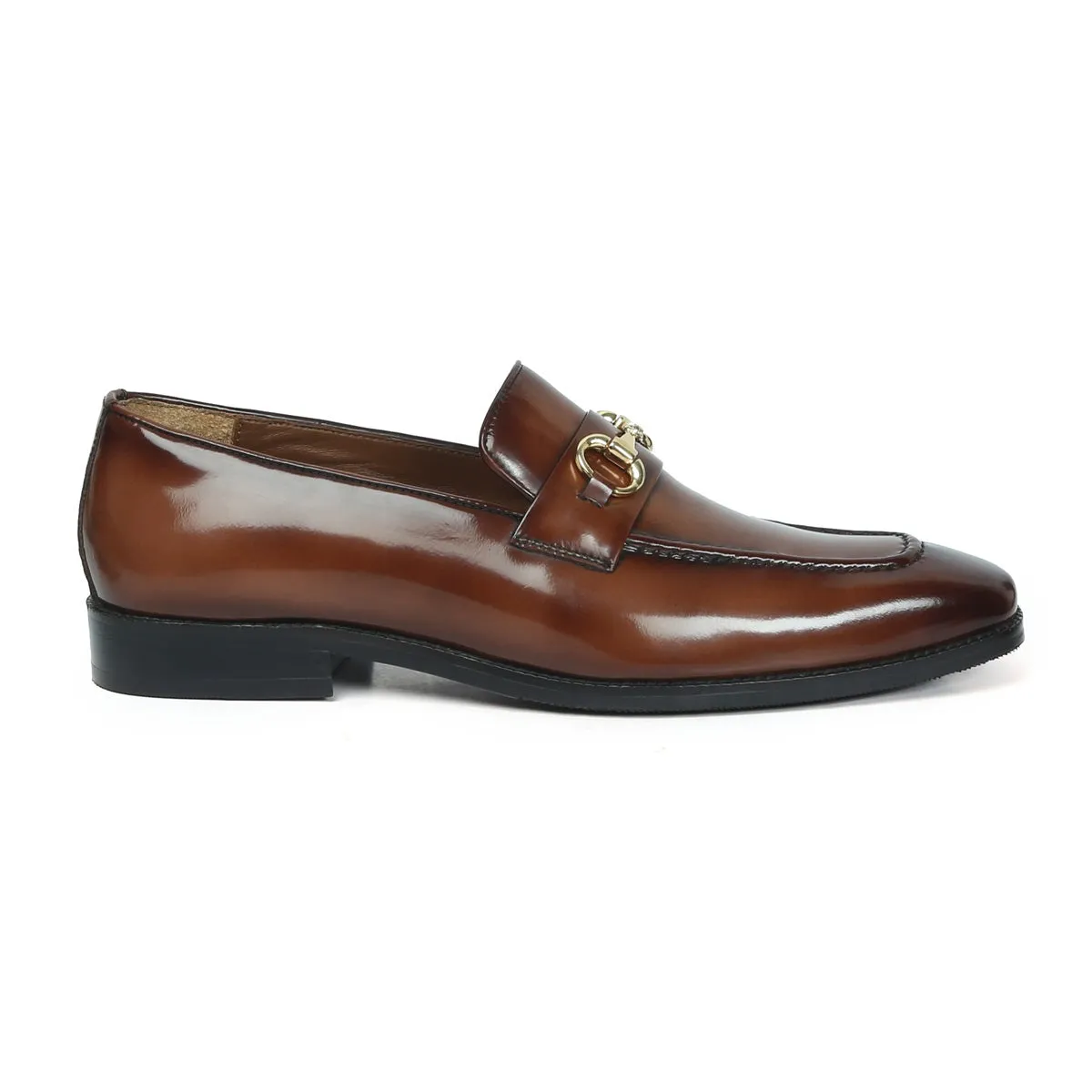 Brown Brush Off Leather Penny Loafers With Horse-bit Buckle