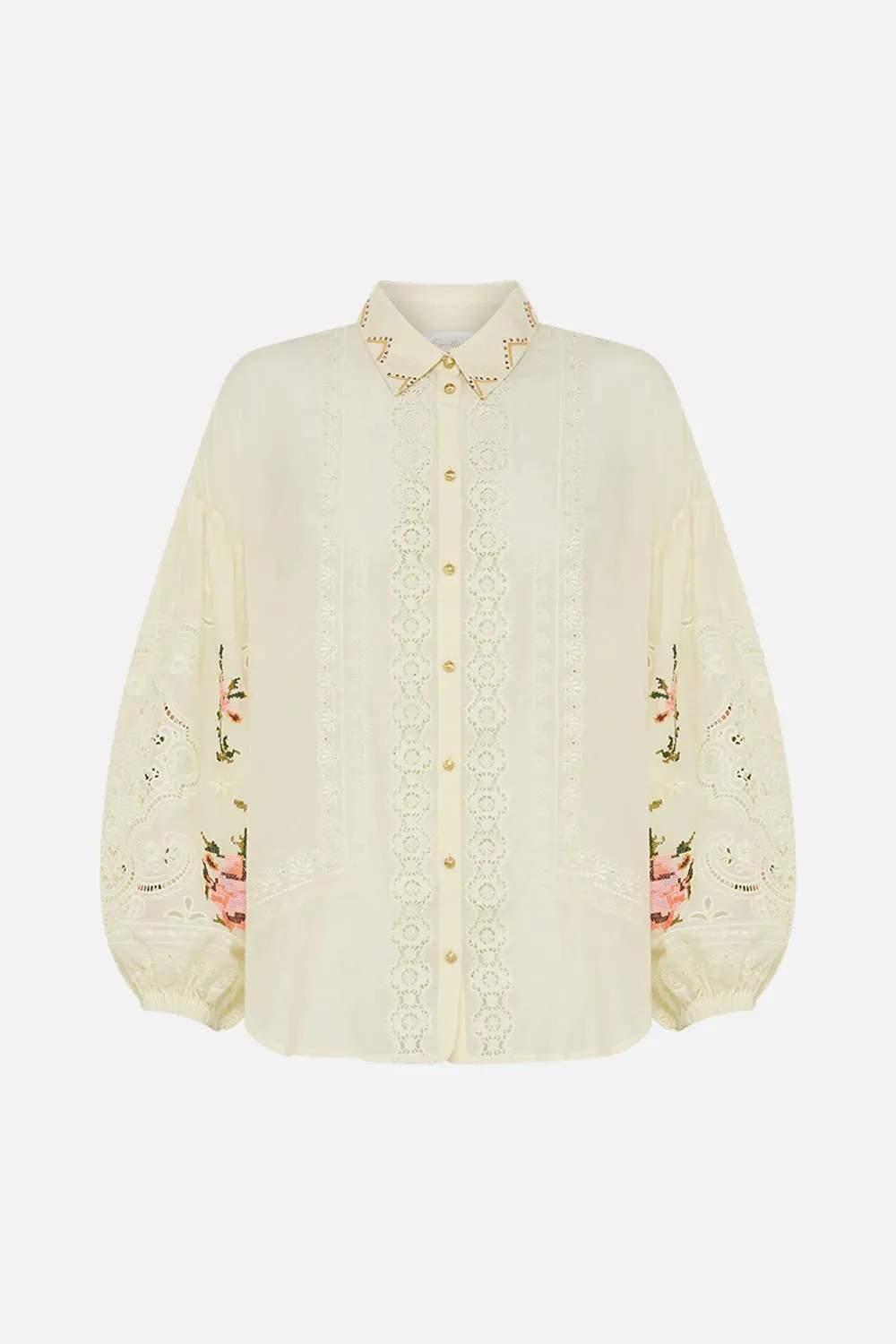 Camilla Embroidered Balloon Sleeve Shirt Blouse - In Honour Of Heirlooms