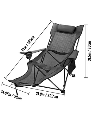 Camping Folding Recliner, Cup Holder, Foot Rests, 3 Colors, Carry Bag