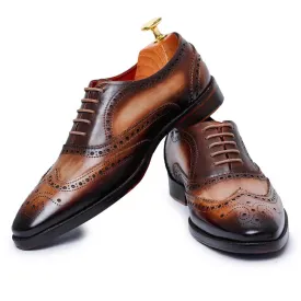 CMR CHAMARIPA Men's Elevator Shoes - Handcrafted Wingtip Brogue Oxford - Brown 7 CM /2.76 Inches