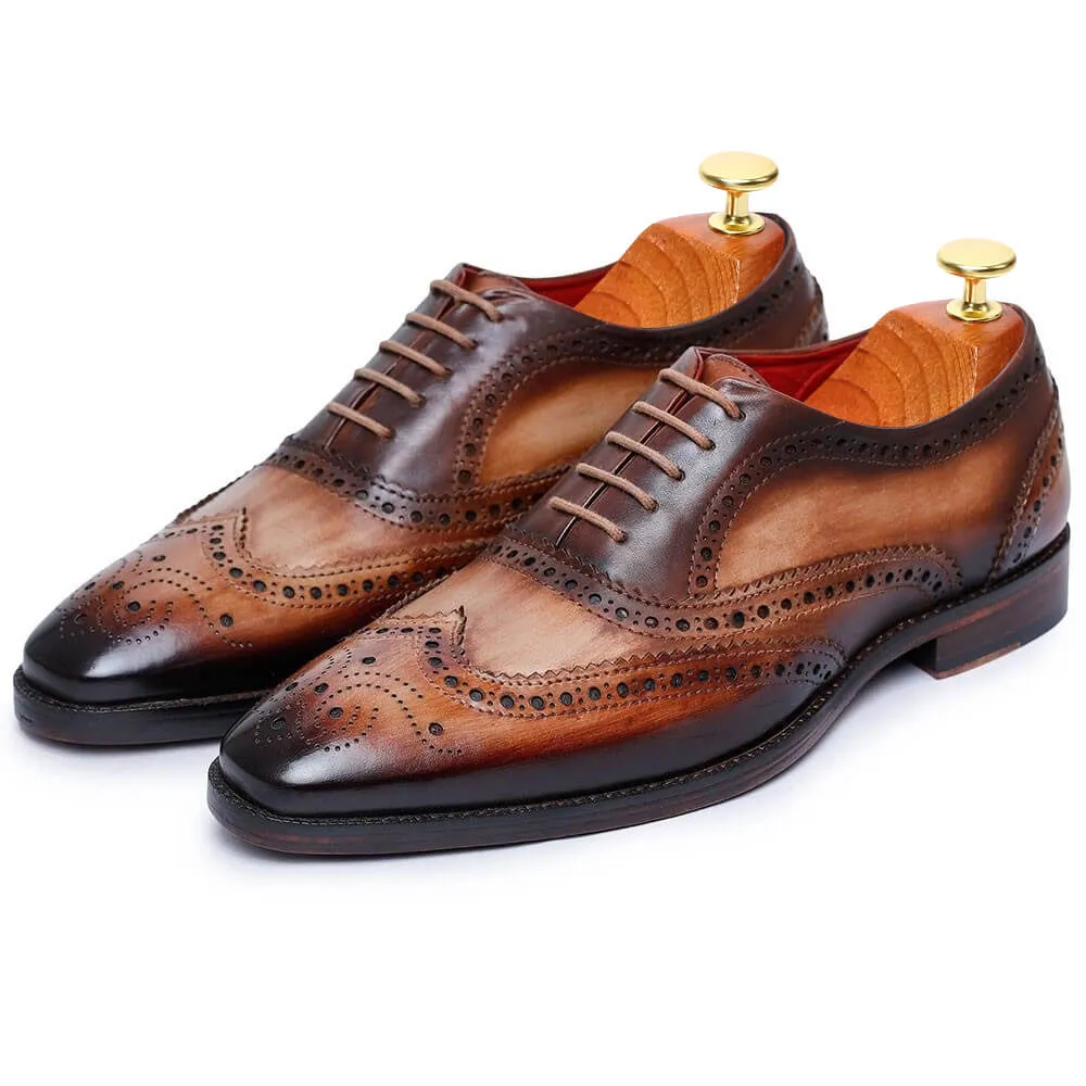 CMR CHAMARIPA Men's Elevator Shoes - Handcrafted Wingtip Brogue Oxford - Brown 7 CM /2.76 Inches