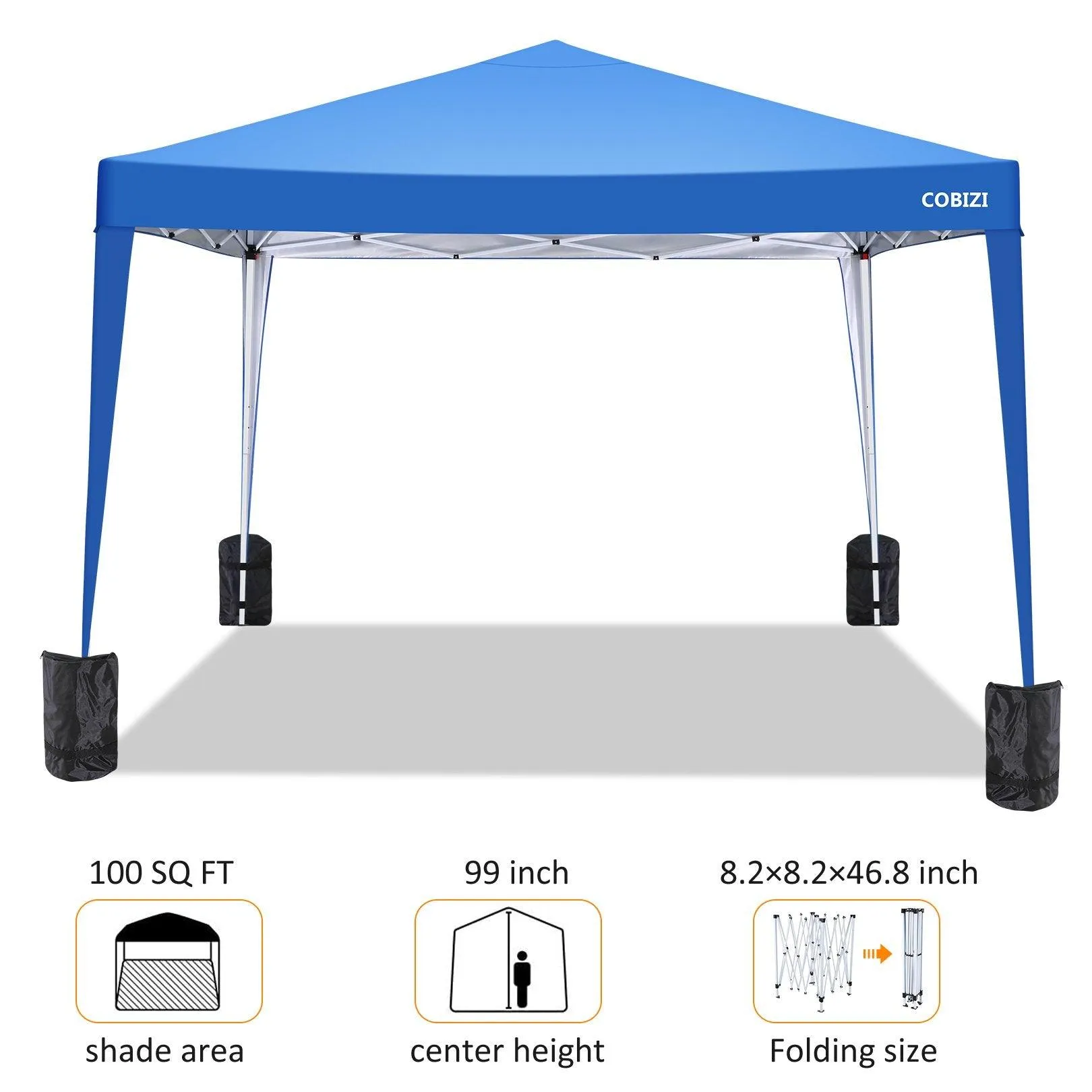 COBIZI Pop Up Canopy Gazebo Outdoor Shade Tent 10'X10' with 4 Sandbags