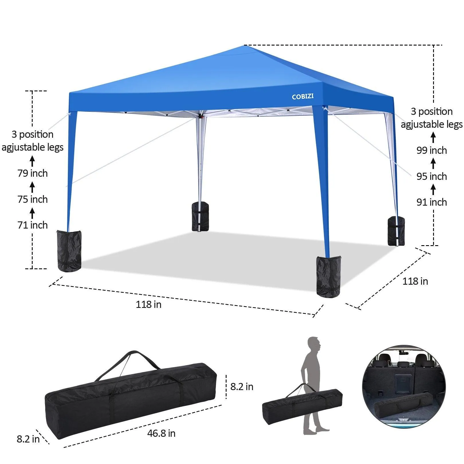 COBIZI Pop Up Canopy Gazebo Outdoor Shade Tent 10'X10' with 4 Sandbags