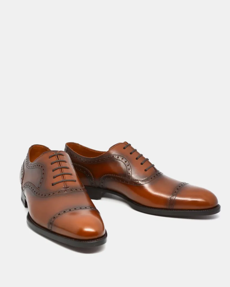 Cognac Brogue Cap Toe Oxford Shoe